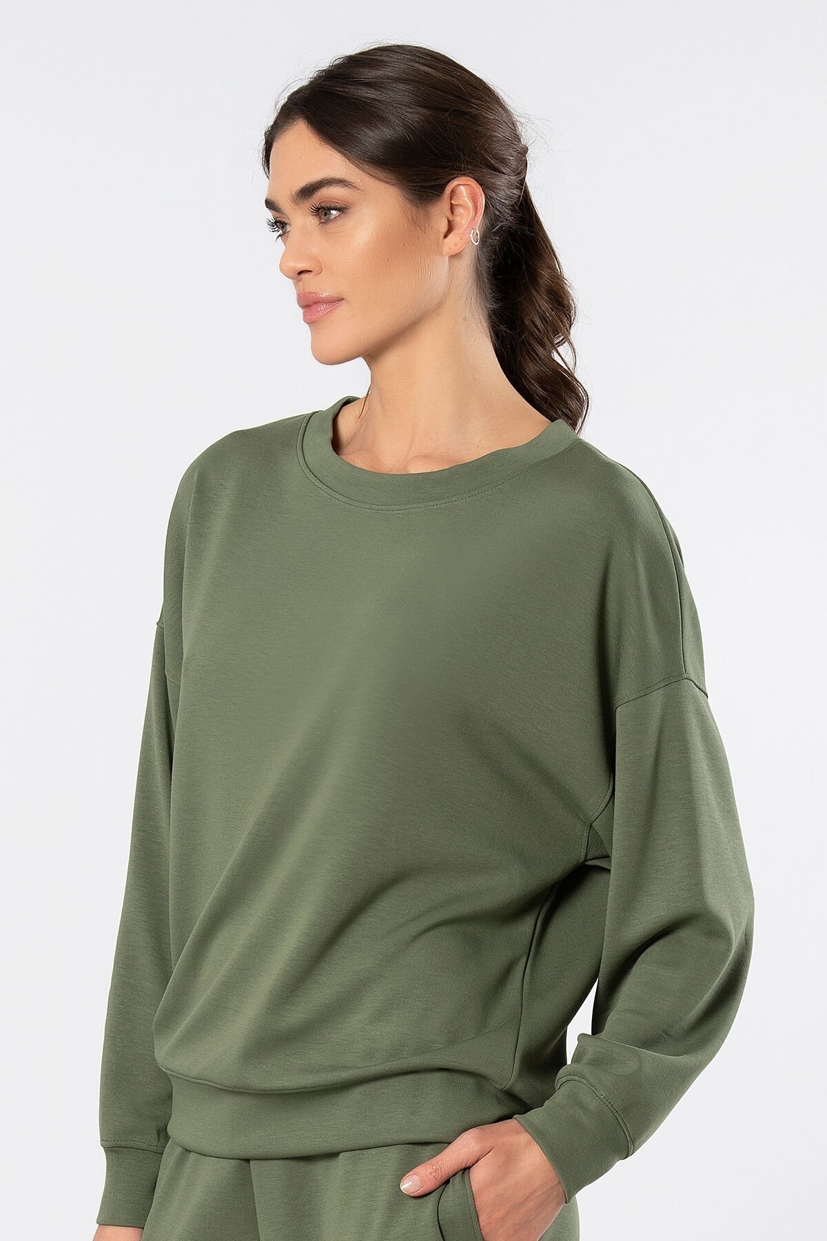 Viskon, Polyester, Elastan Kadın Sweatshirt Türen 3613 - Yeşil