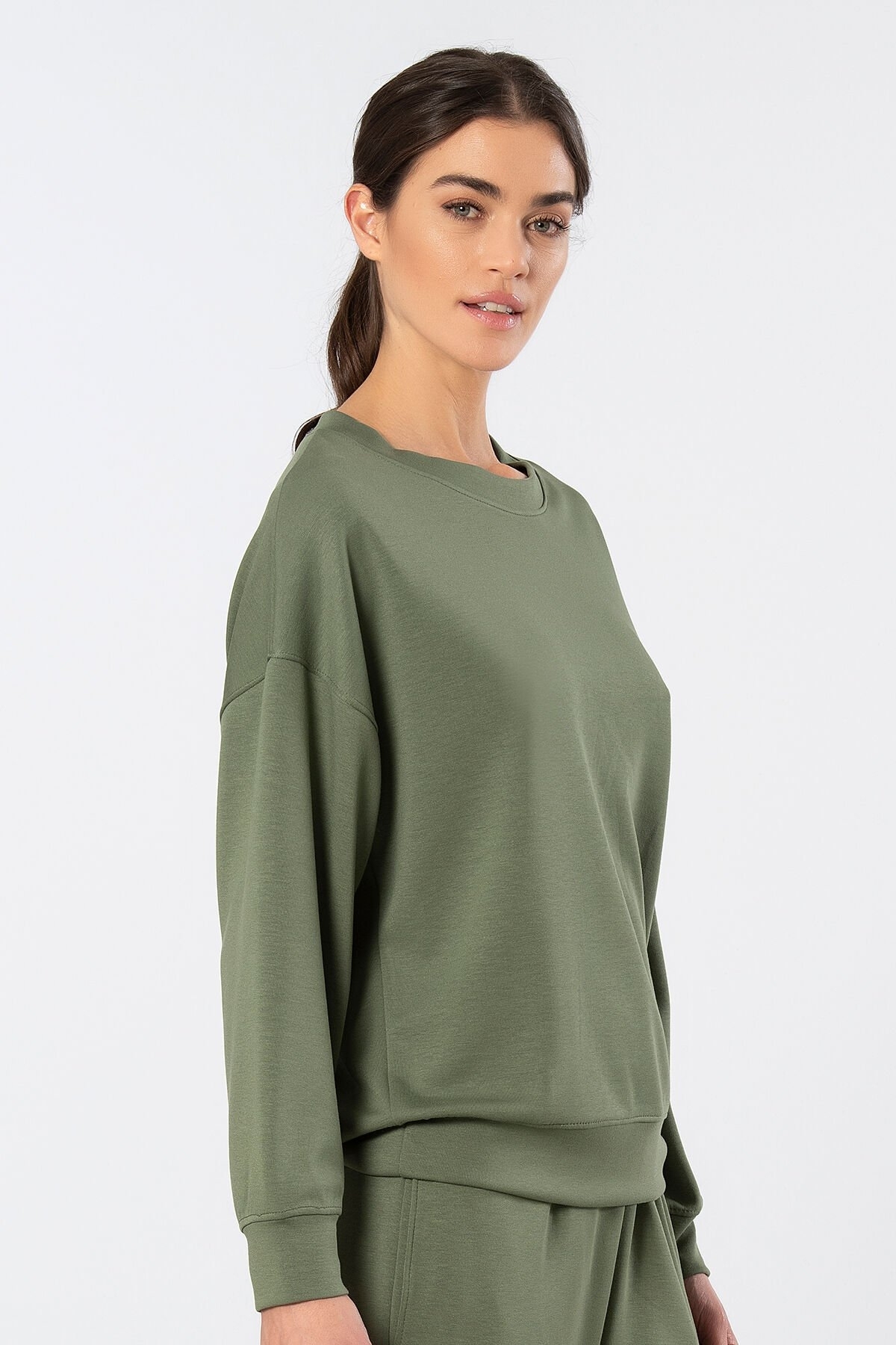 Viskon, Polyester, Elastan Kadın Sweatshirt Türen 3613 - Yeşil