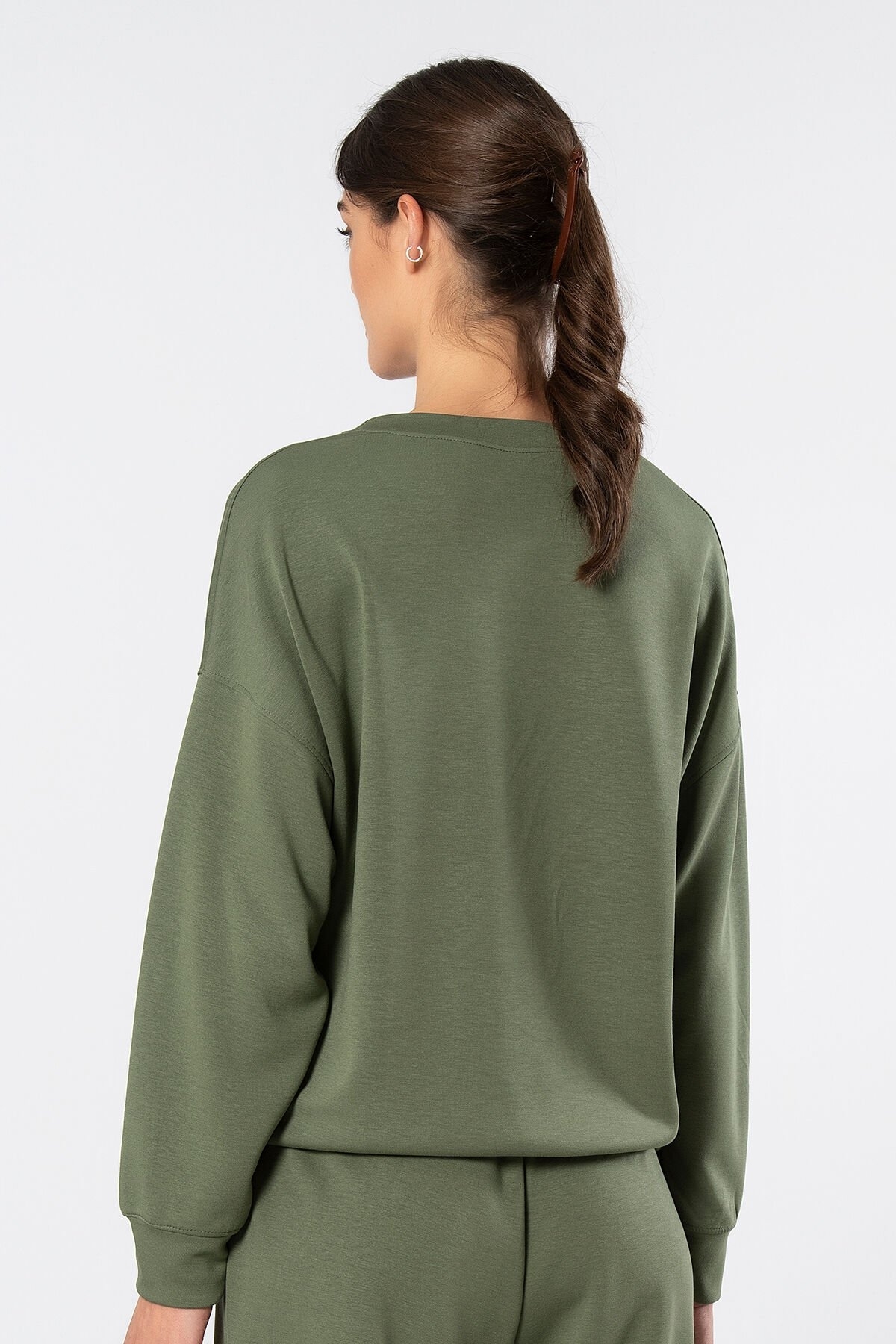 Viskon, Polyester, Elastan Kadın Sweatshirt Türen 3613 - Yeşil