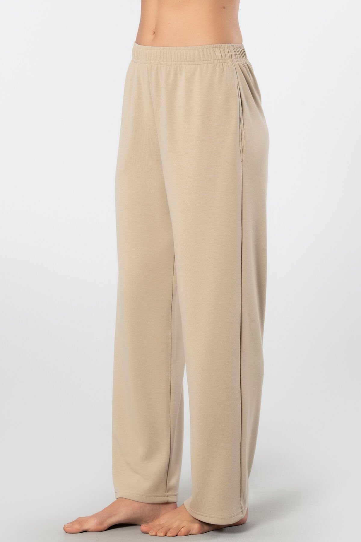 Boru Paça Kadın Cepli Eşofman Altı Viskon Polyester Türen 3615 - Bej