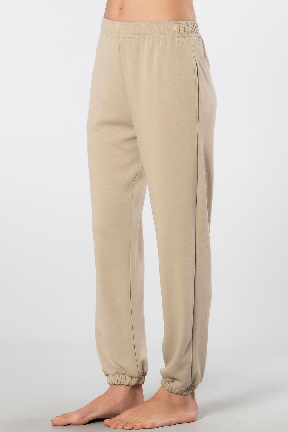 Lastikli Cepli Jogger Pantolon Viskon Polyester Türen 3614 - Bej
