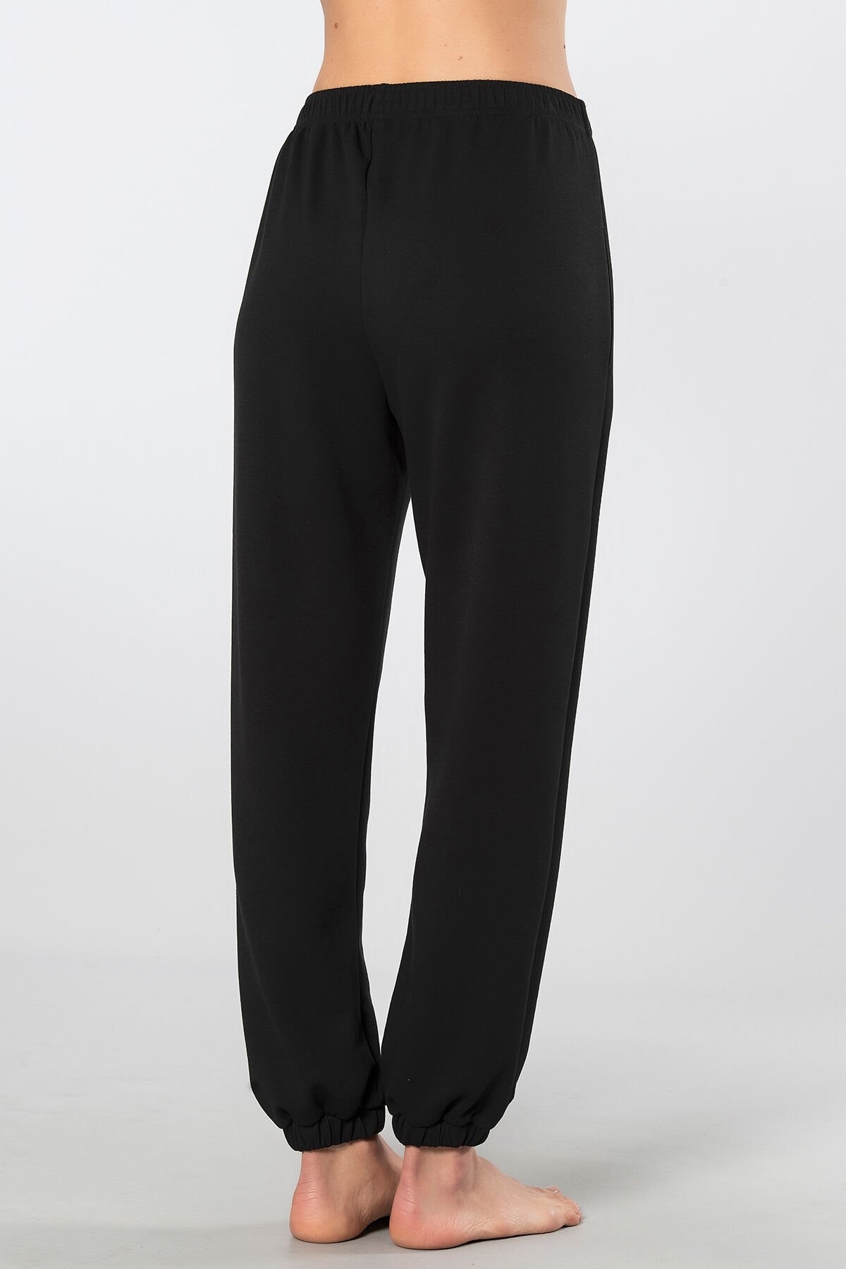 Siyah Lastikli Kadın Jogger Pantolon Viskon Polyester Türen 3614 - Siyah