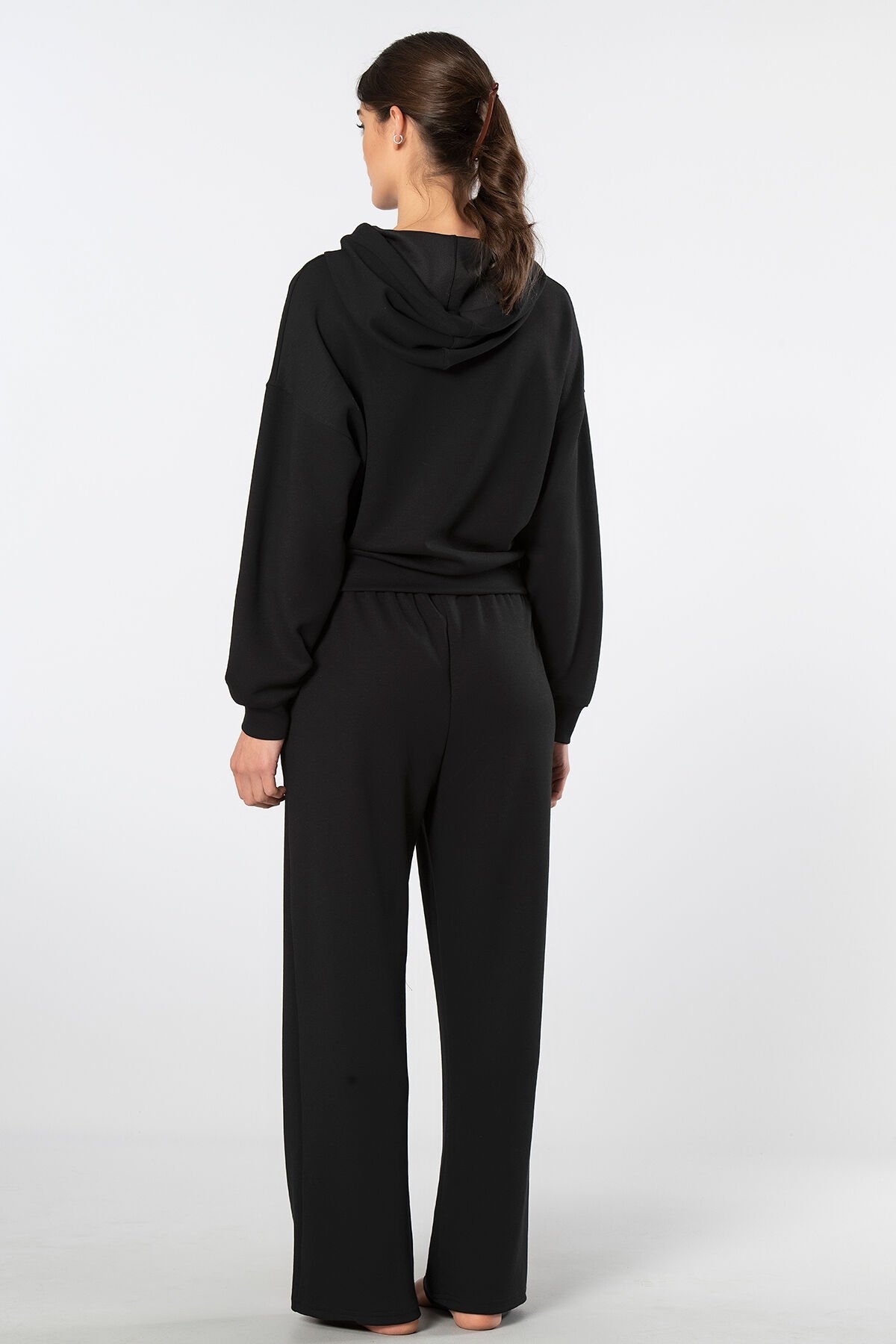 Viskon, Polyester, Elastan Siyah Kapüşonlu Eşofman Takımı Türen 3608 - Siyah