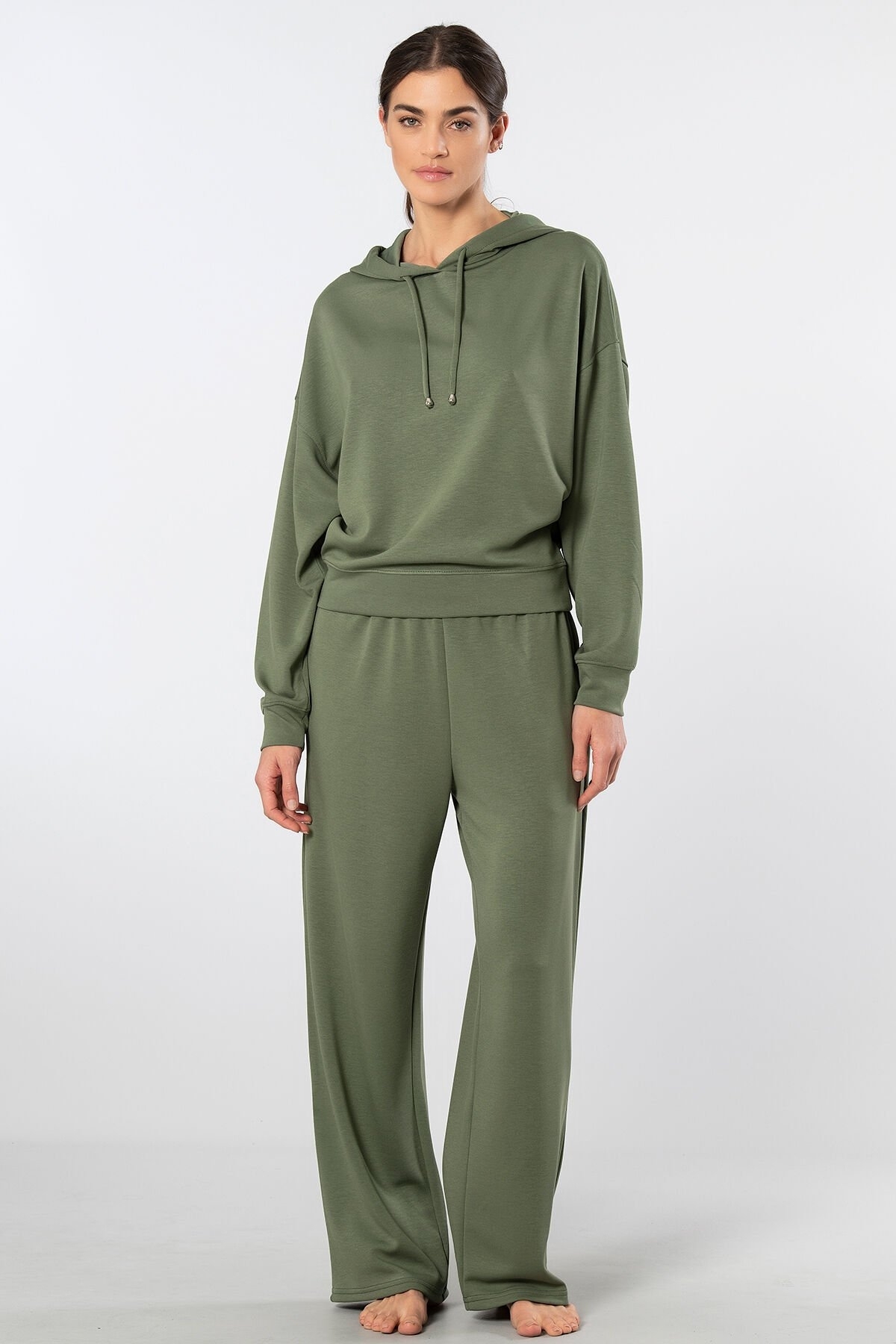 Viskon Polyester Elastan Kapüşonlu Eşofman Takımı Türen 3608 - Yeşil