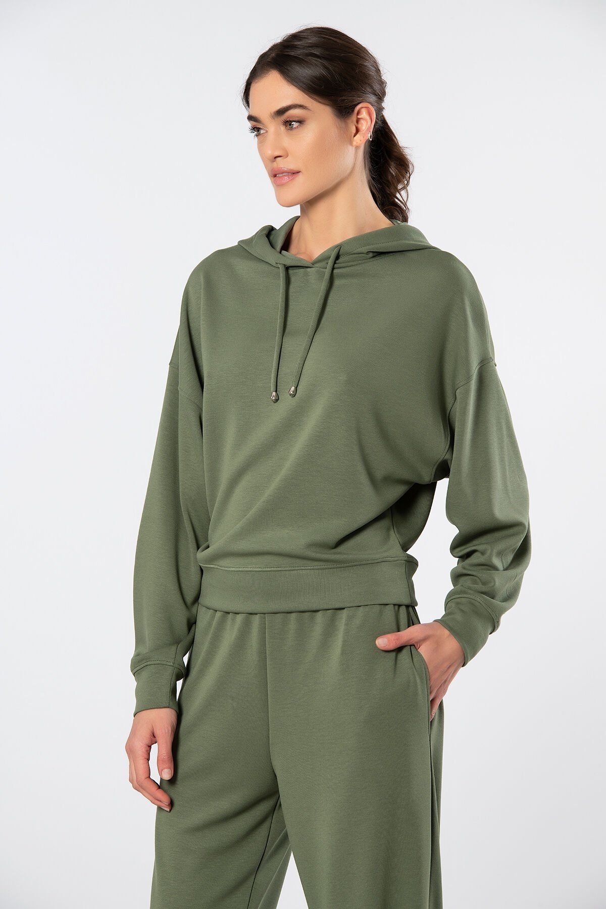 Viskon Polyester Elastan Kapüşonlu Eşofman Takımı Türen 3608 - Yeşil