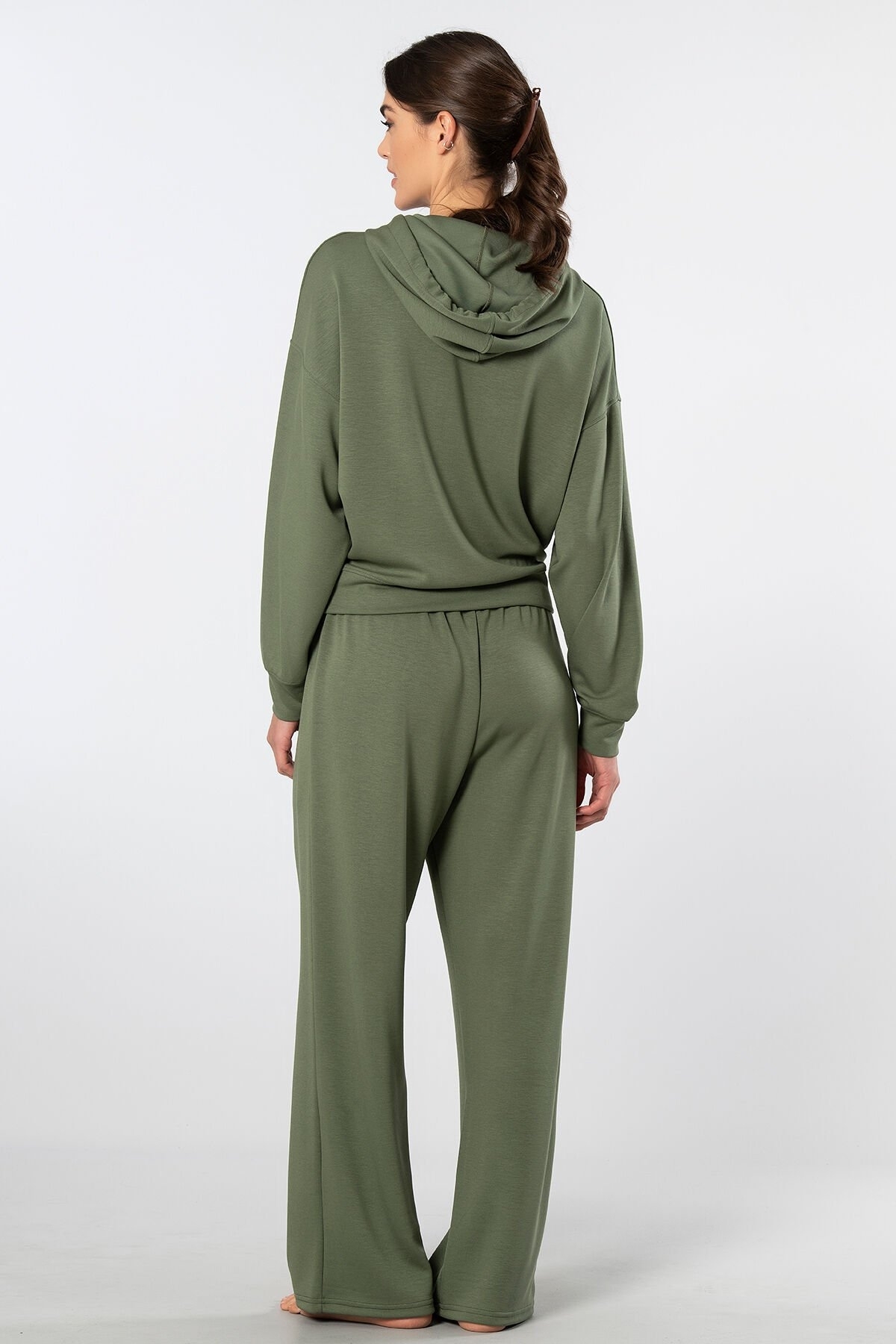 Viskon Polyester Elastan Kapüşonlu Eşofman Takımı Türen 3608 - Yeşil