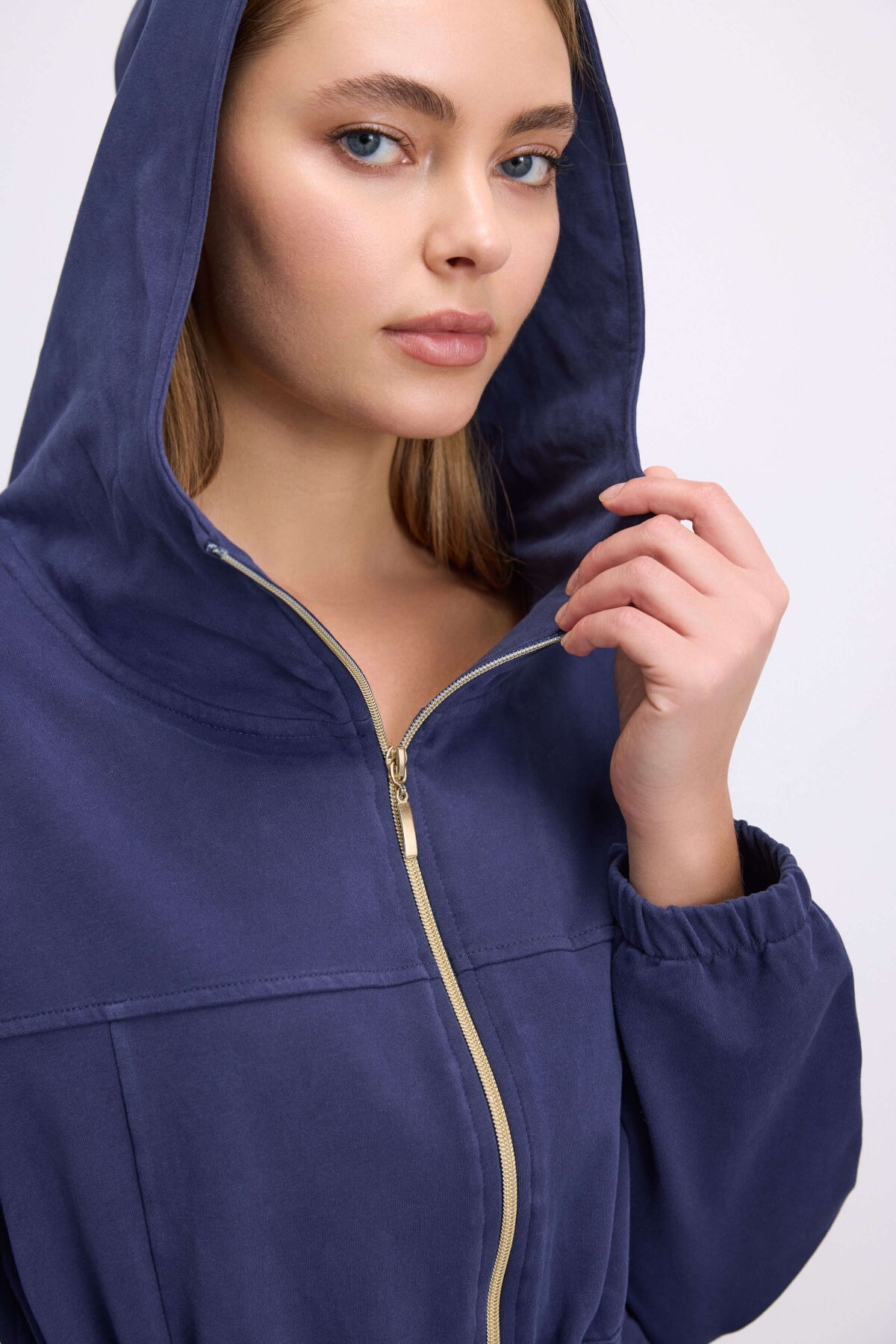 Kadın Kapüşonlu Fermuarlı Sweatshirt ve Pantolon Takımı Anıl 11605 - Parlement