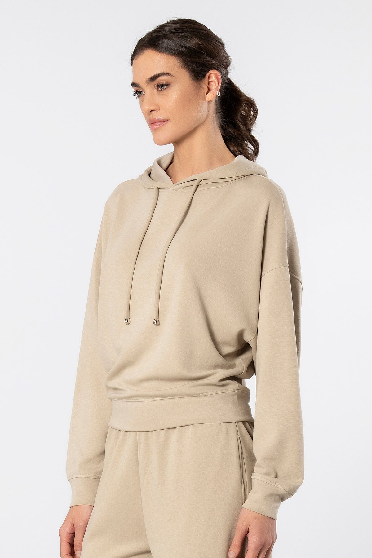 Viskon Polyester Elastan Kapüşonlu Sweatshirt Türen 3612 - Bej