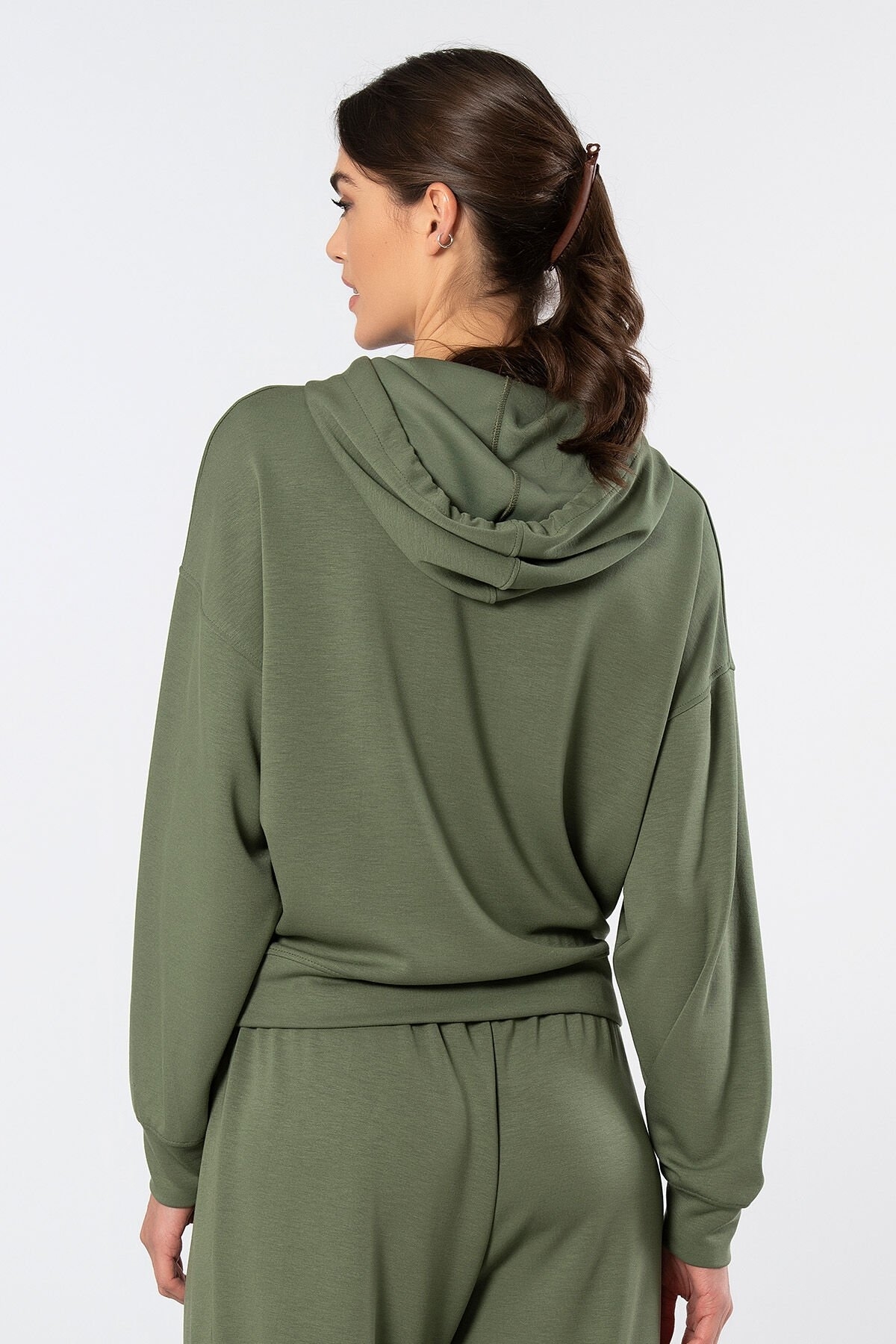 Viskon, Polyester, Elastan Uzun Kollu Kapüşonlu Sweatshirt Türen 3612 - Yeşil