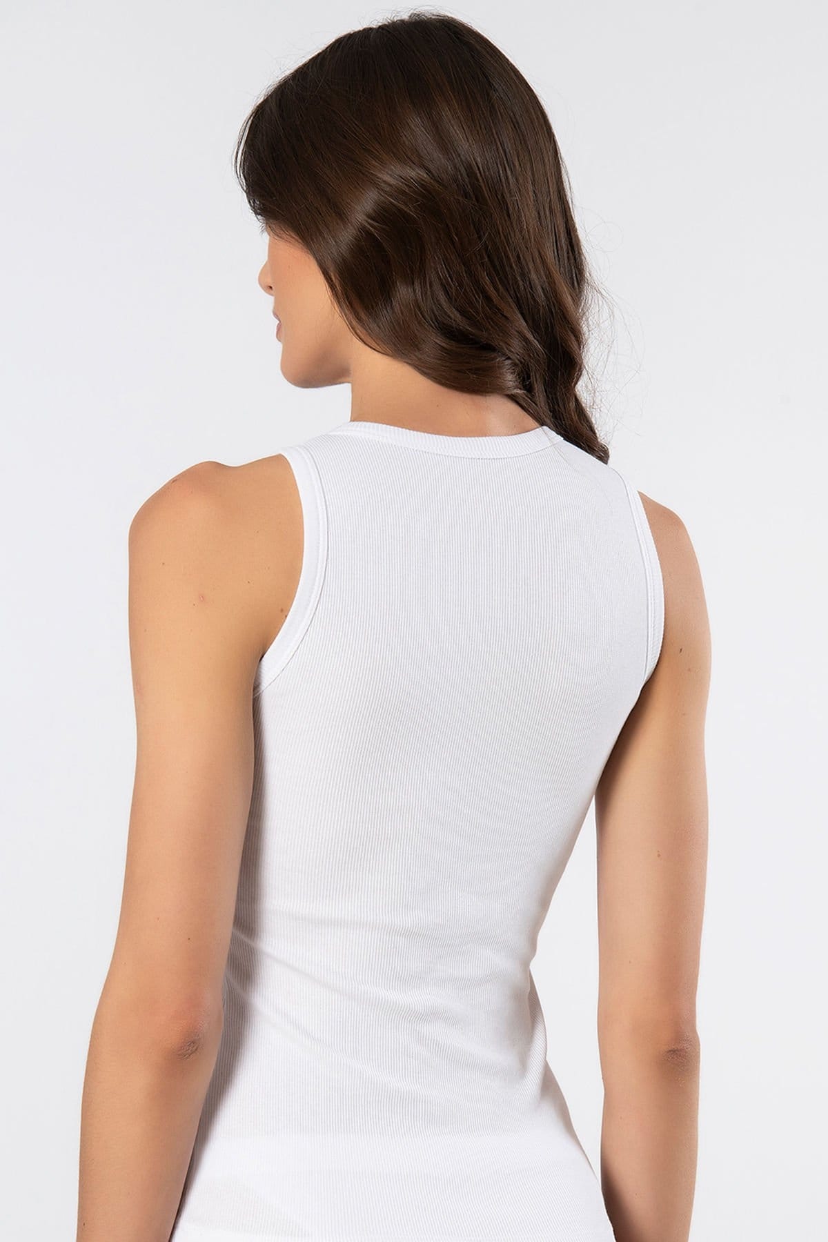 Pamuklu Elastan Kolsuz Kadın Atlet Türen 3407 - Beyaz