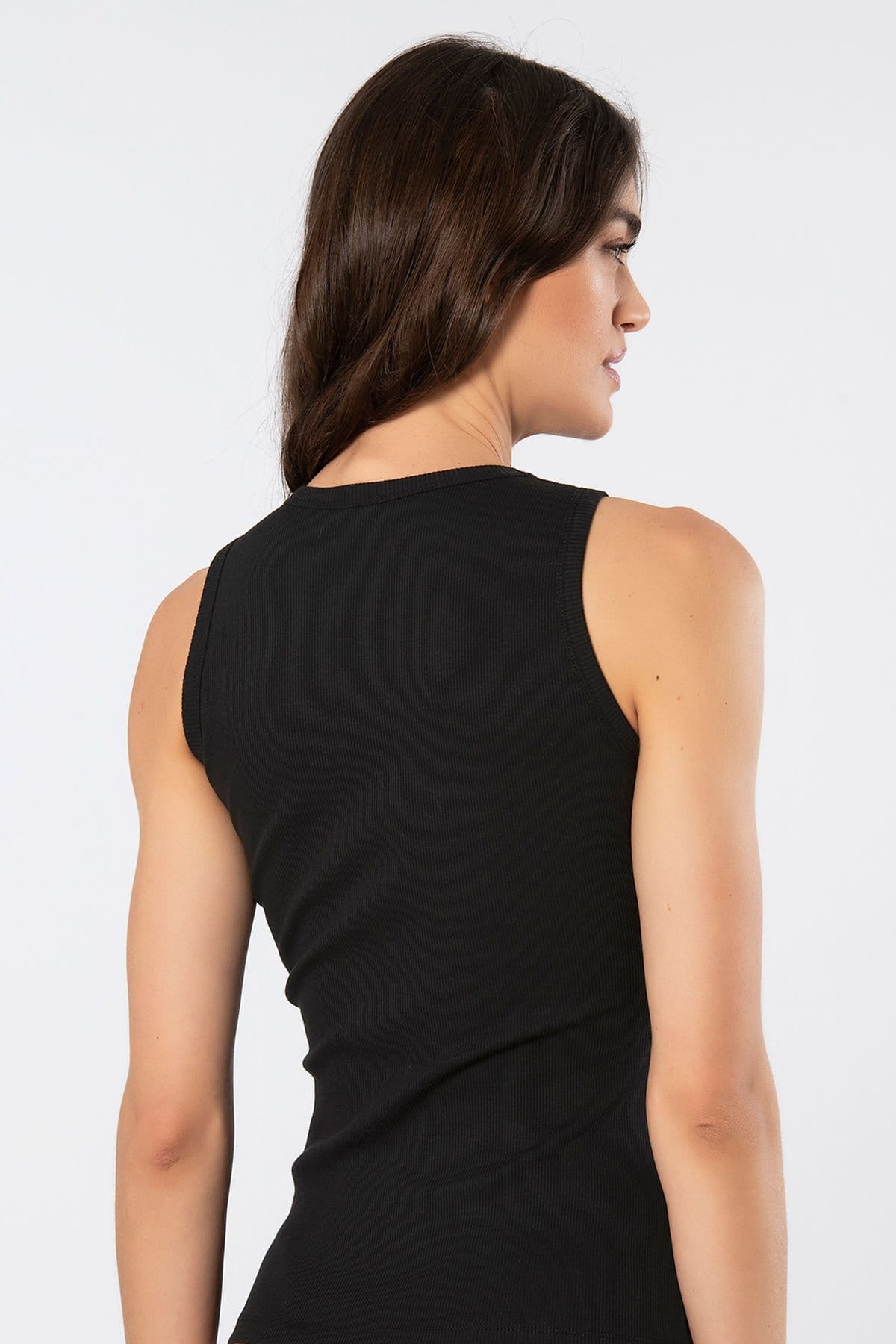 Pamuklu Elastan Siyah Kadın Kolsuz Atlet Türen 3407 - Siyah