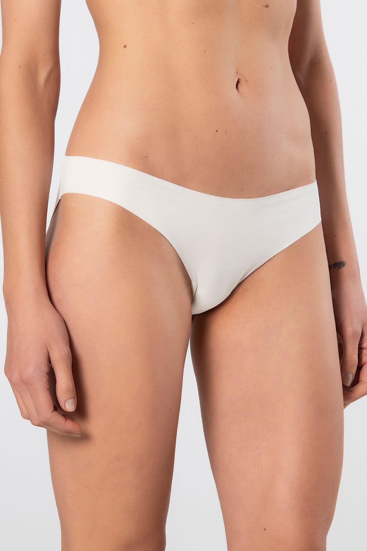 Yüksek Bel Lazer Kesim Pamuklu Bikini Kadın Külot Türen 907 - Ekru