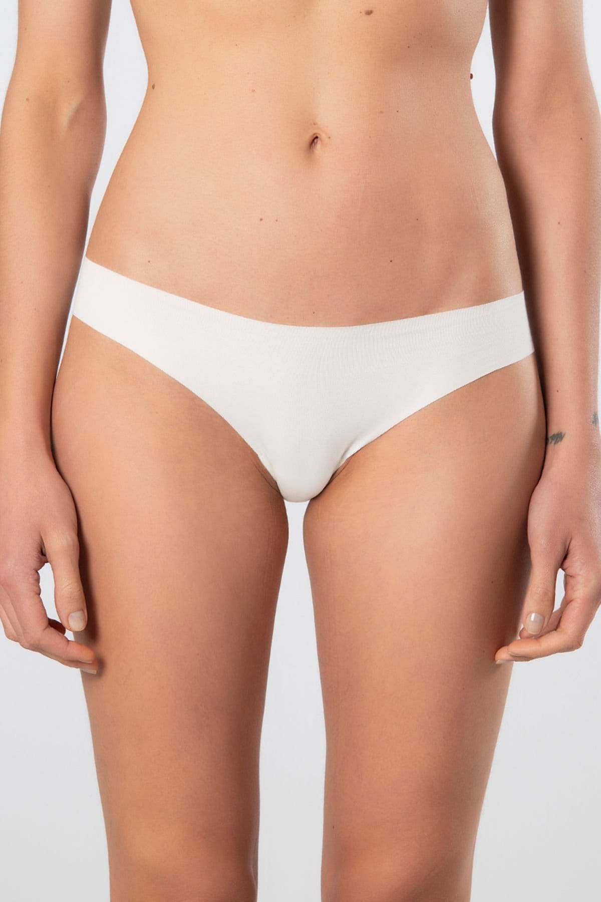 Yüksek Bel Lazer Kesim Pamuklu Bikini Kadın Külot Türen 907 - Ekru