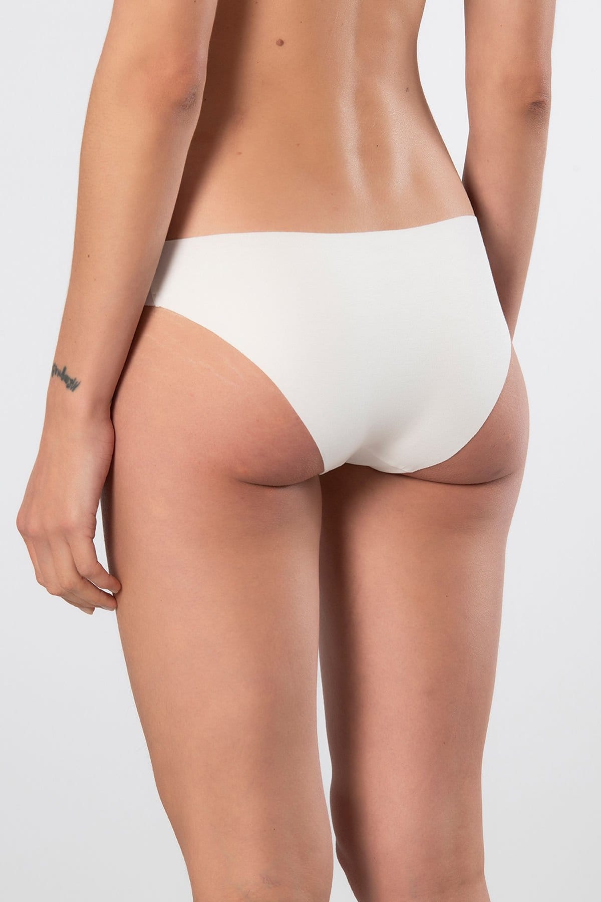 Yüksek Bel Lazer Kesim Pamuklu Bikini Kadın Külot Türen 907 - Ekru