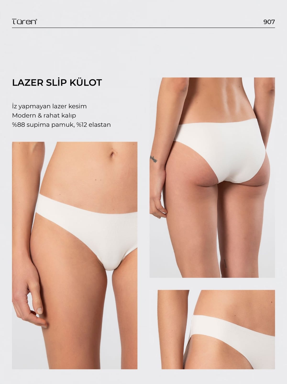 Yüksek Bel Lazer Kesim Pamuklu Bikini Kadın Külot Türen 907 - Ekru