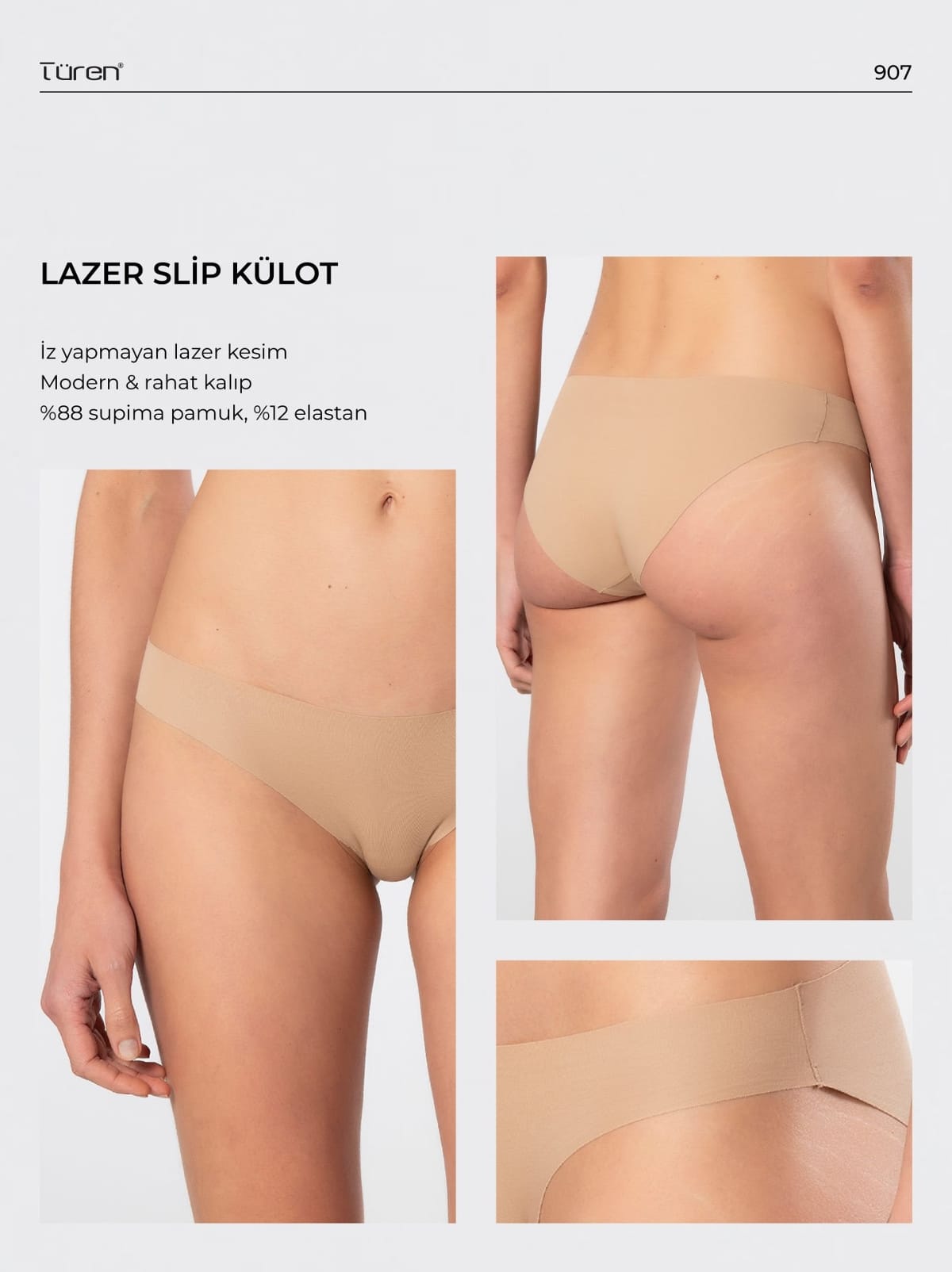 Yüksek Bel Lazer Kesim Pamuklu Külot Türen 907 - Vizon