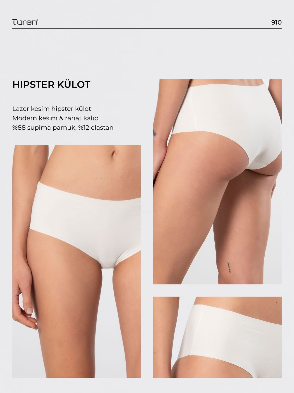 Yüksek Bel Lazer Kesim Pamuklu Kadın Külot Türen 910 - Ekru