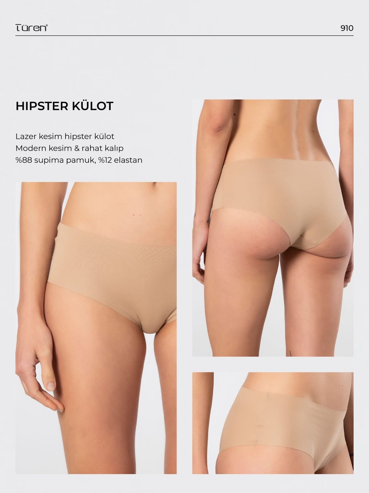 Yüksek Bel Lazer Kesim Pamuklu Kadın Külot Türen 910 - Vizon