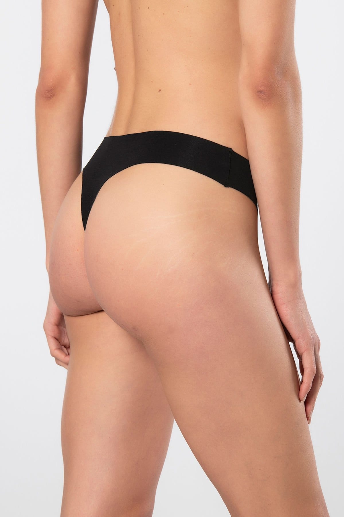 Yüksek Bel Lazer Kesim Pamuklu String Kadın Külot Türen 912 - Siyah