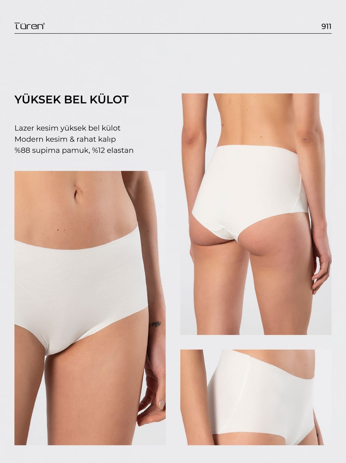 Dikişsiz Lazer Kesim Yüksek Bel Kadın Külot Türen 911 - Ekru