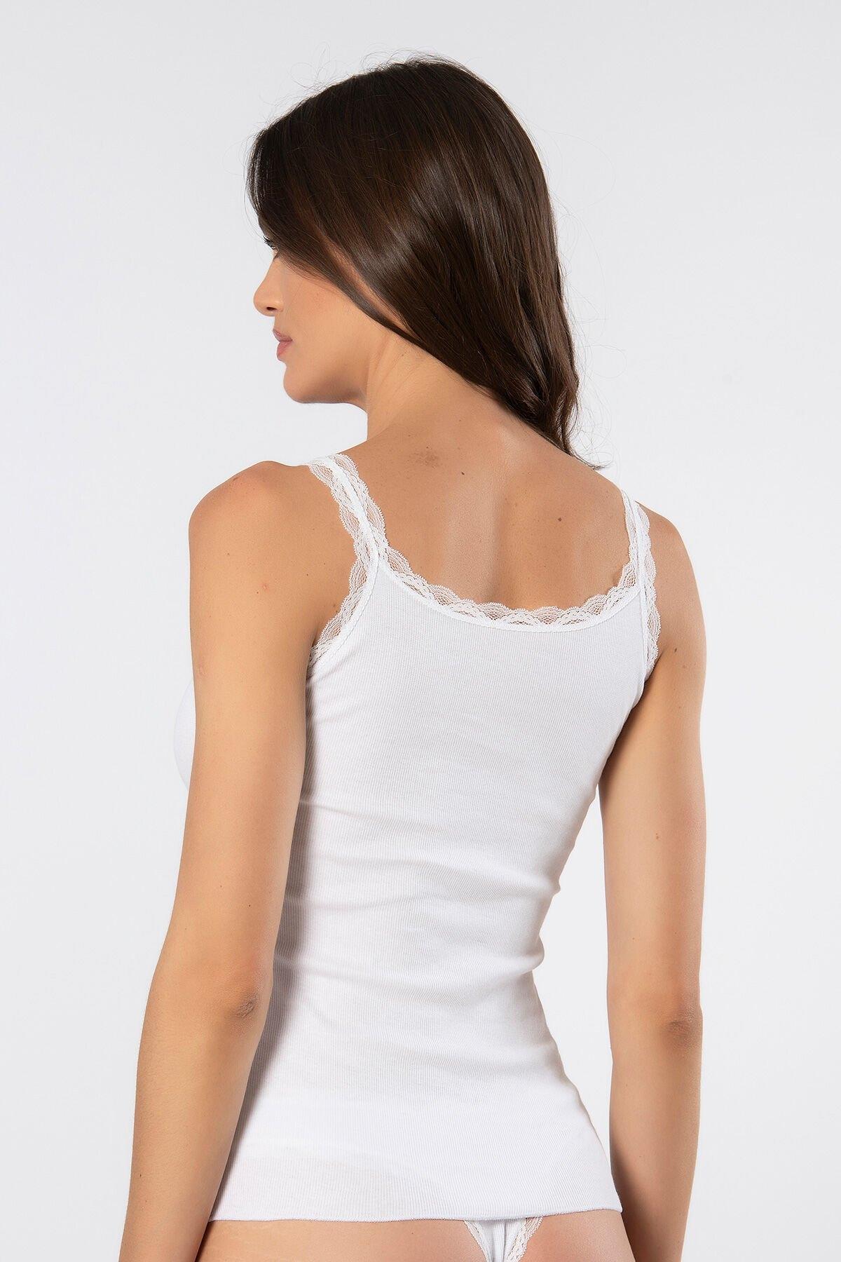 Pamuklu Dantelli İp Askılı Kadın Atlet Türen 926 - Beyaz