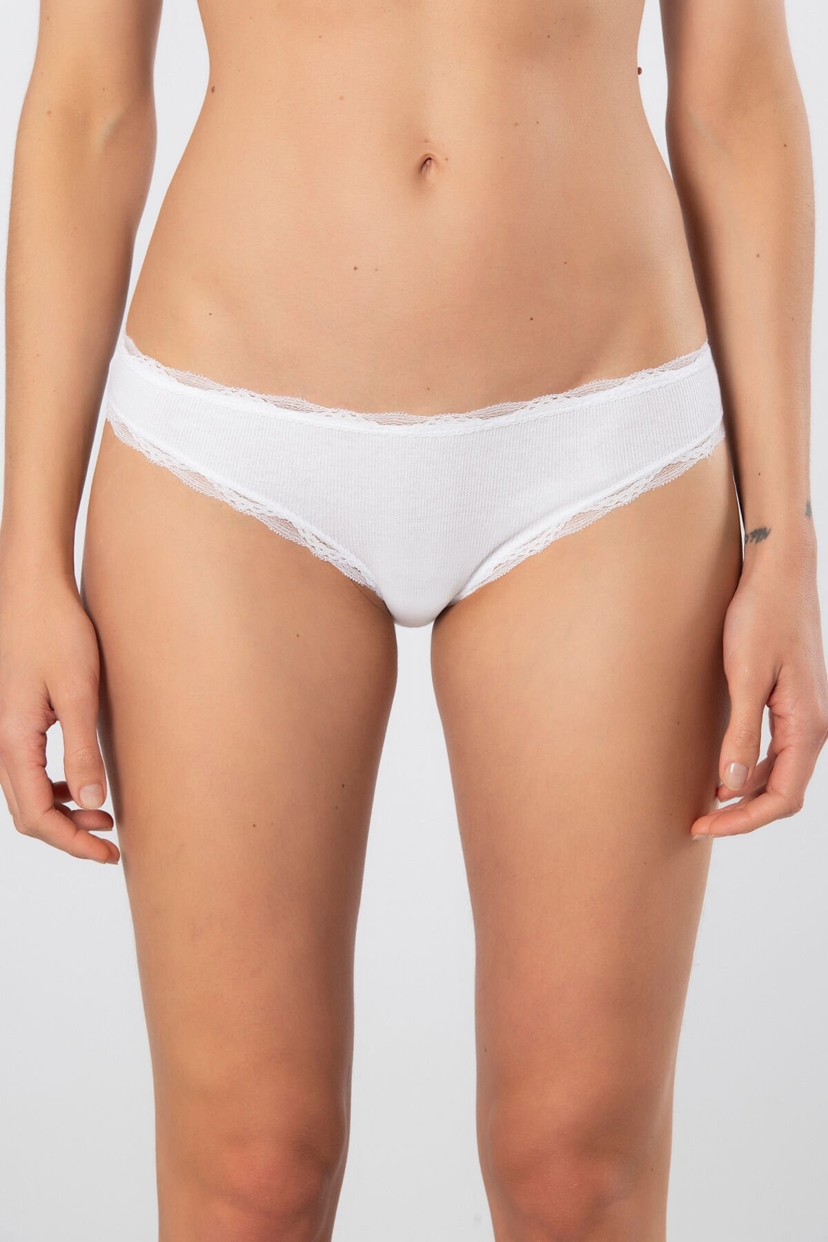 Dantelli Yüksek Bel Bikini Külot 2'li Paket Türen 928 - Beyaz