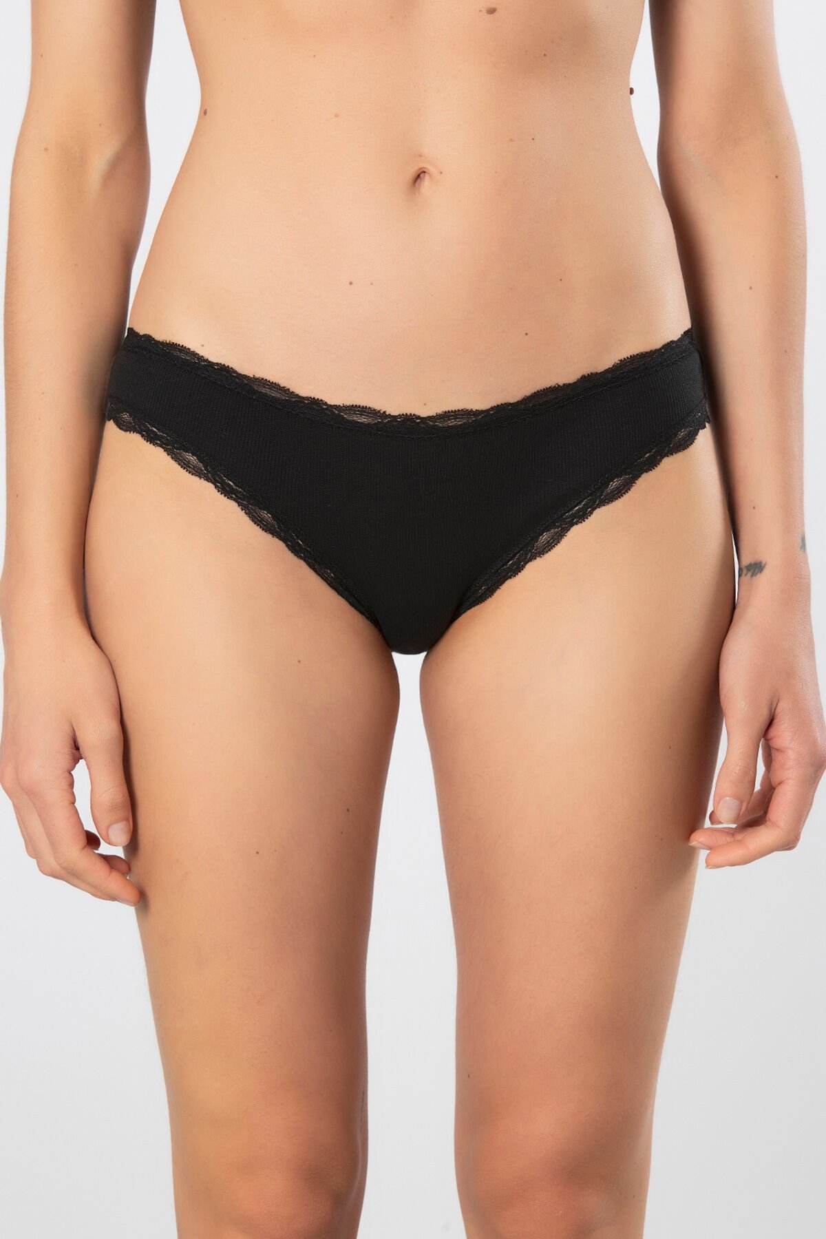 Dantelli Likralı Yüksek Bel Bikini Külot 2li Türen 928 - Siyah