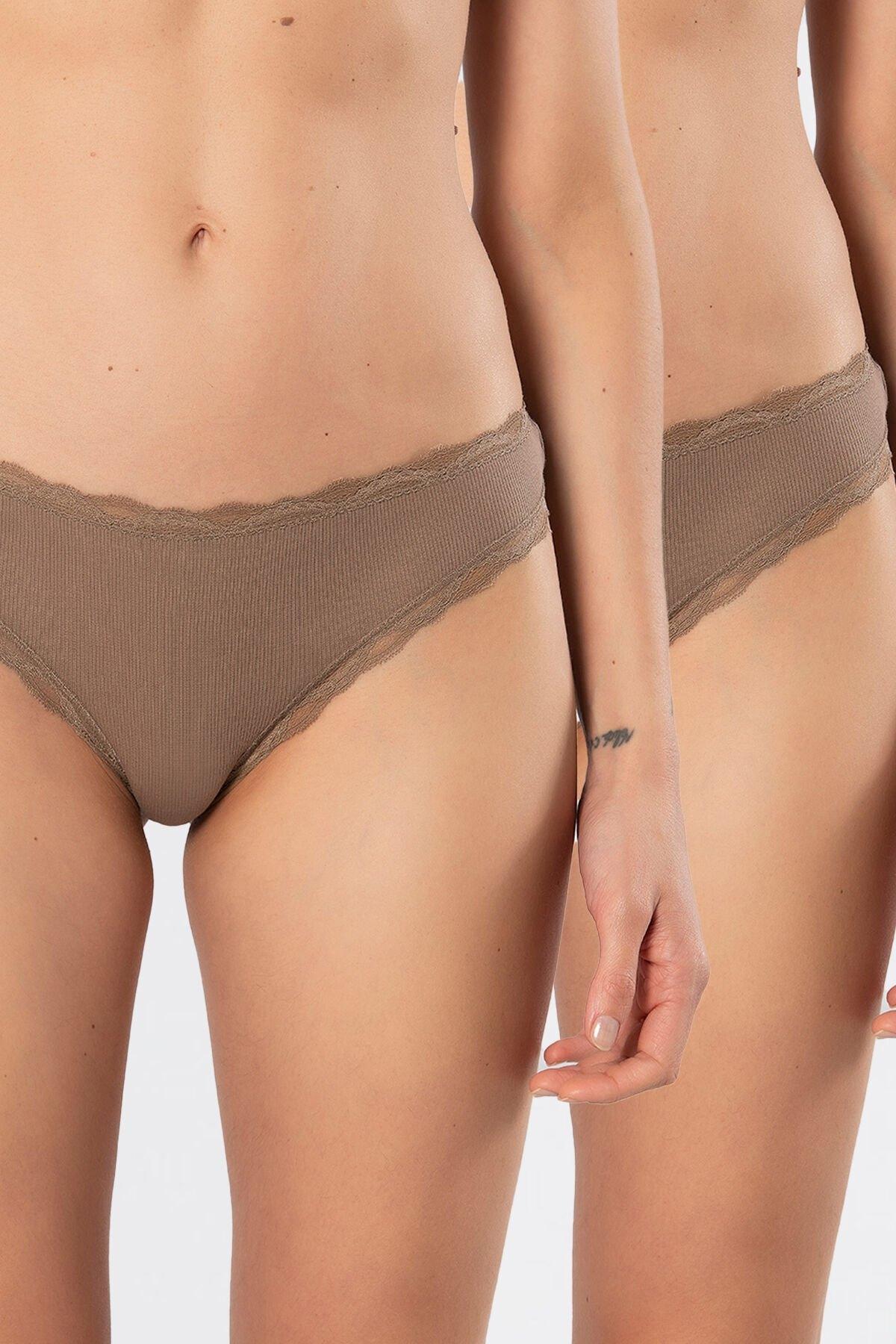 Likralı Yüksek Bel Pamuklu String Külot Türen 927 - Vizon