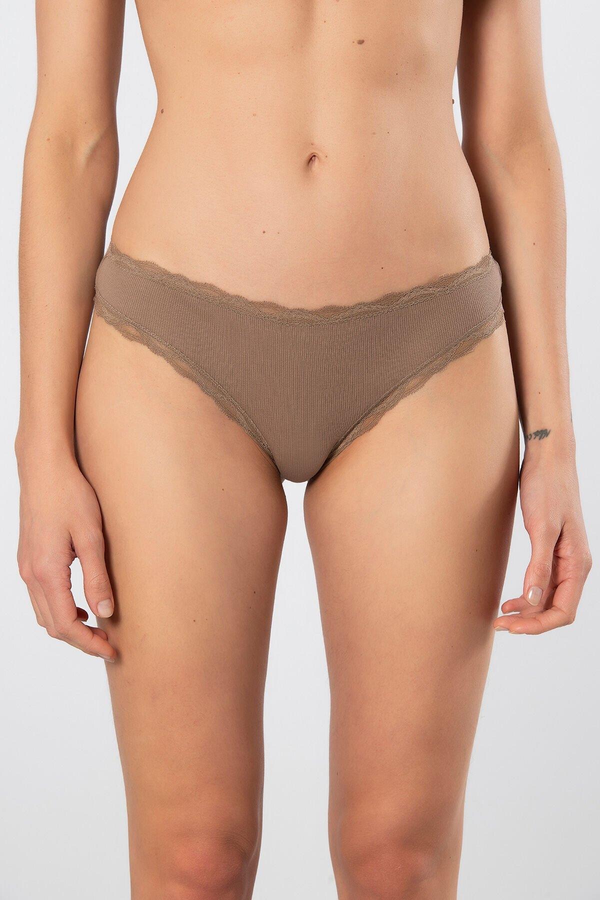 Likralı Yüksek Bel Pamuklu String Külot Türen 927 - Vizon