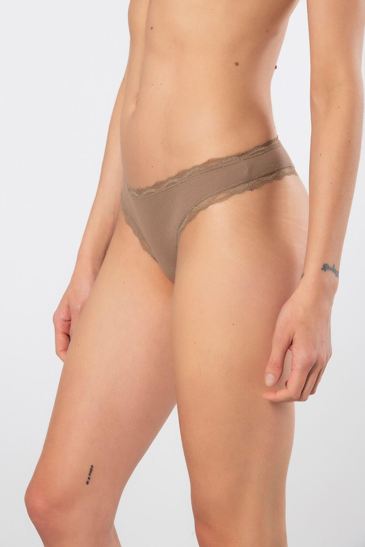 Likralı Yüksek Bel Pamuklu String Külot Türen 927 - Vizon