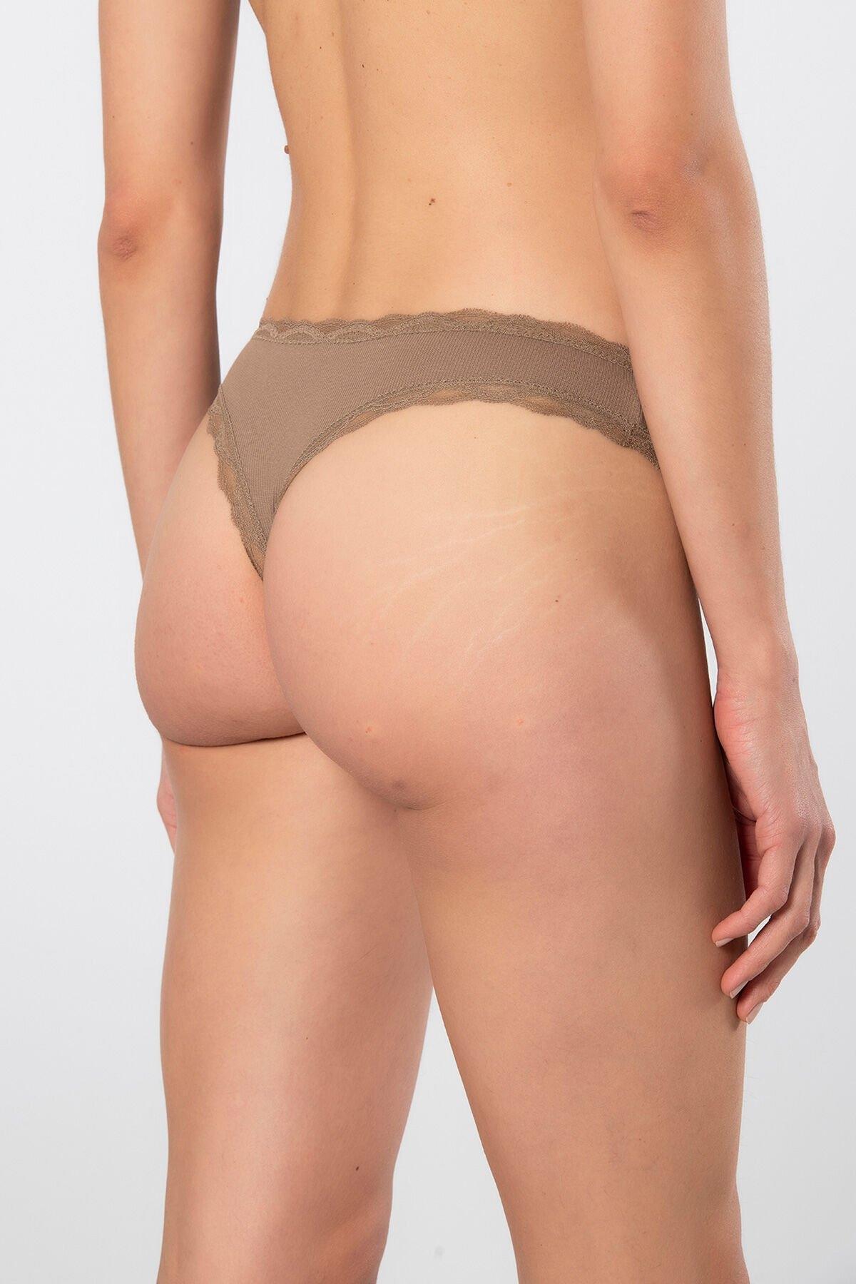 Likralı Yüksek Bel Pamuklu String Külot Türen 927 - Vizon