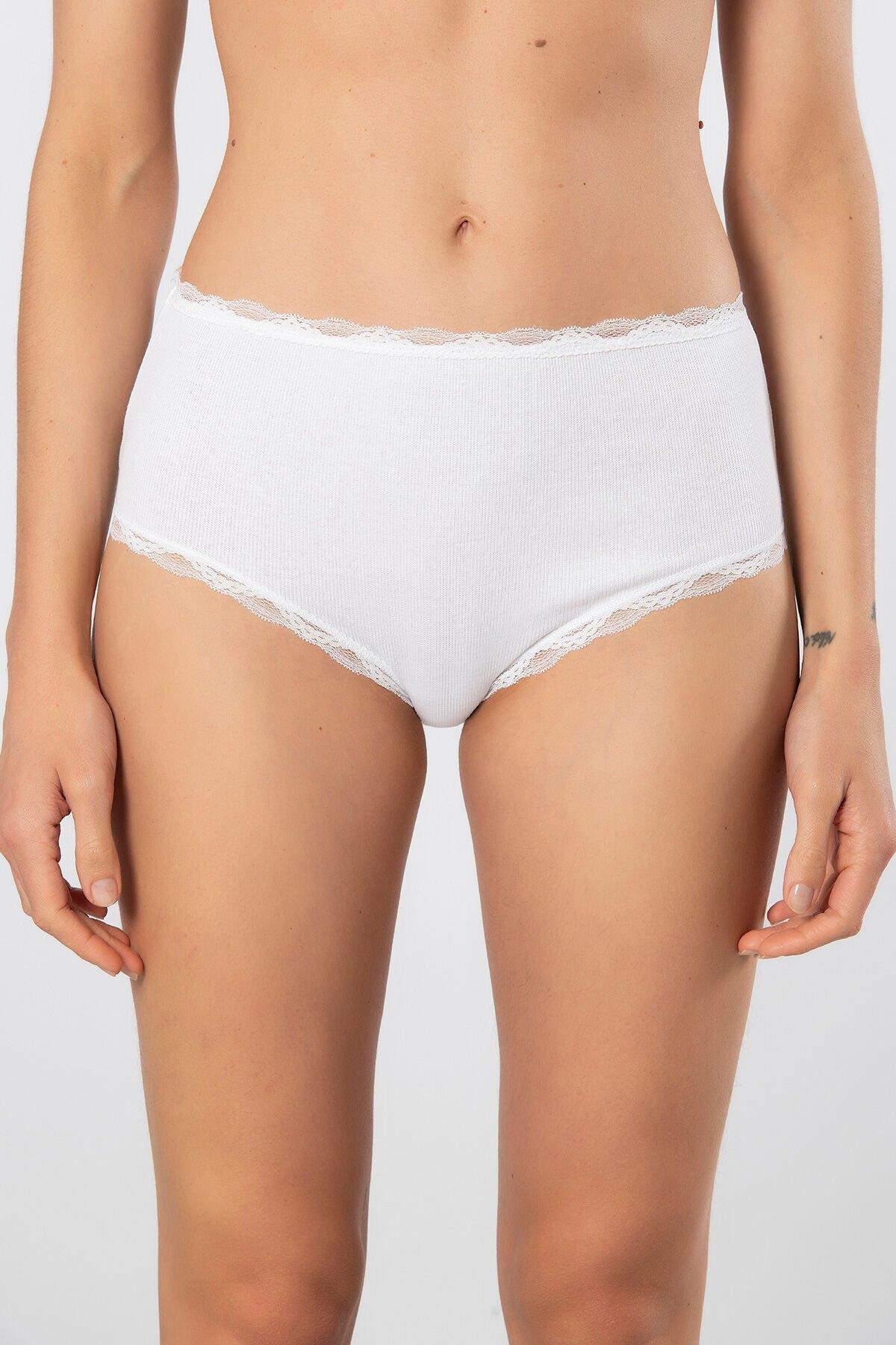 Yüksek Bel Dantelli Pamuklu Külot Türen 929 - Beyaz