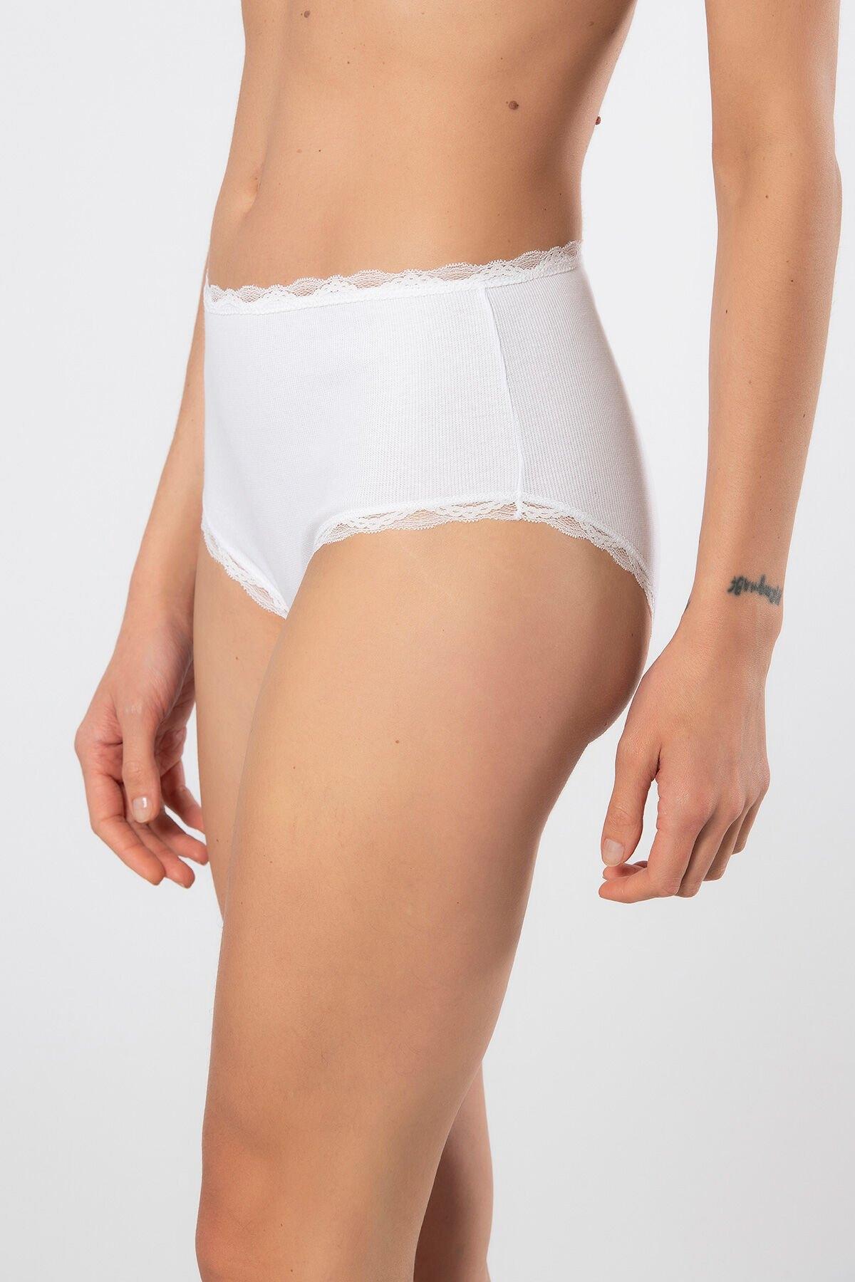 Yüksek Bel Dantelli Pamuklu Külot Türen 929 - Beyaz