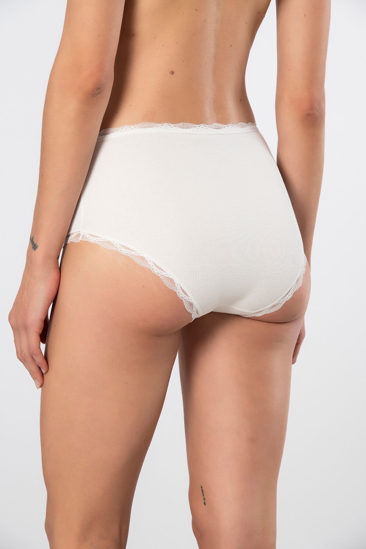 Yüksek Bel Pamuklu Dantelli Kadın Külot 2li Türen 929 - Ekru
