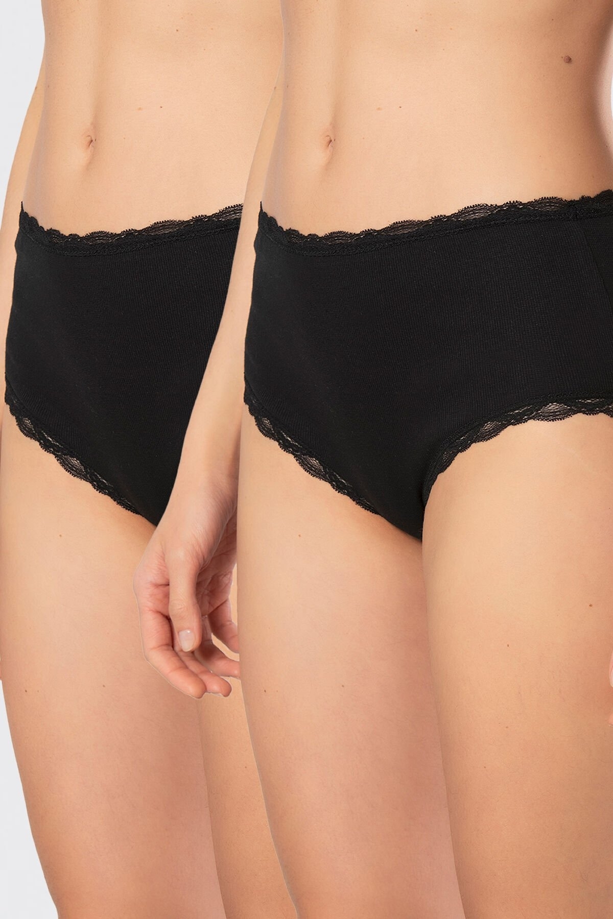 Ribana Dantelli Yüksek Bel Kadın Külot Somon Türen 929 - Siyah