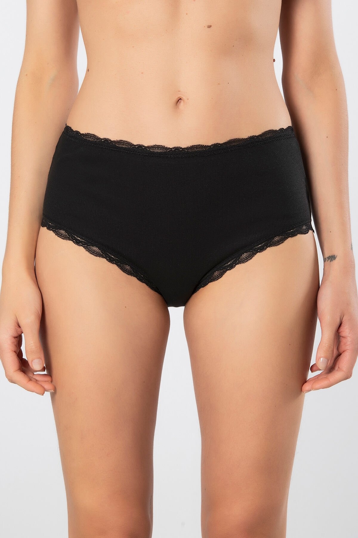 Ribana Dantelli Yüksek Bel Kadın Külot Somon Türen 929 - Siyah
