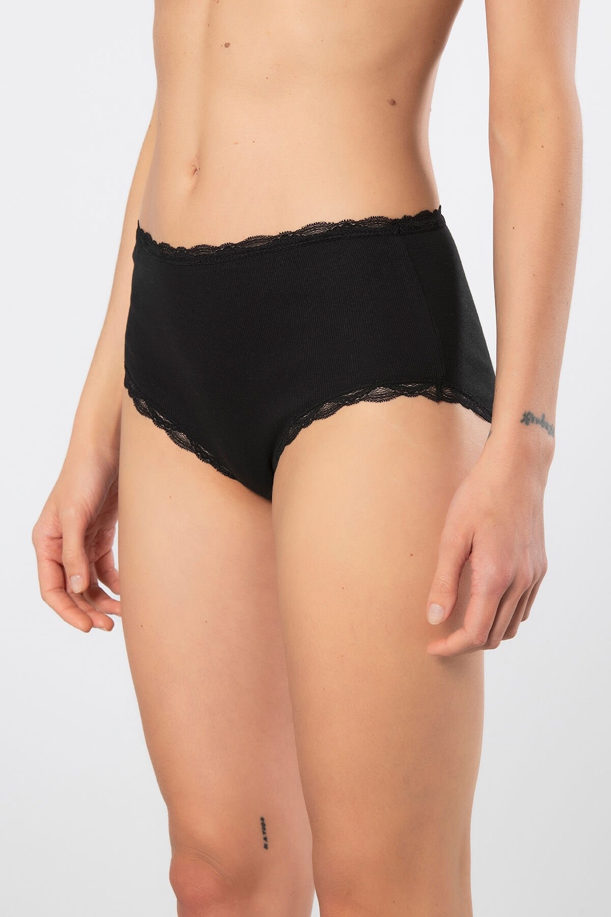 Ribana Dantelli Yüksek Bel Kadın Külot Somon Türen 929 - Siyah