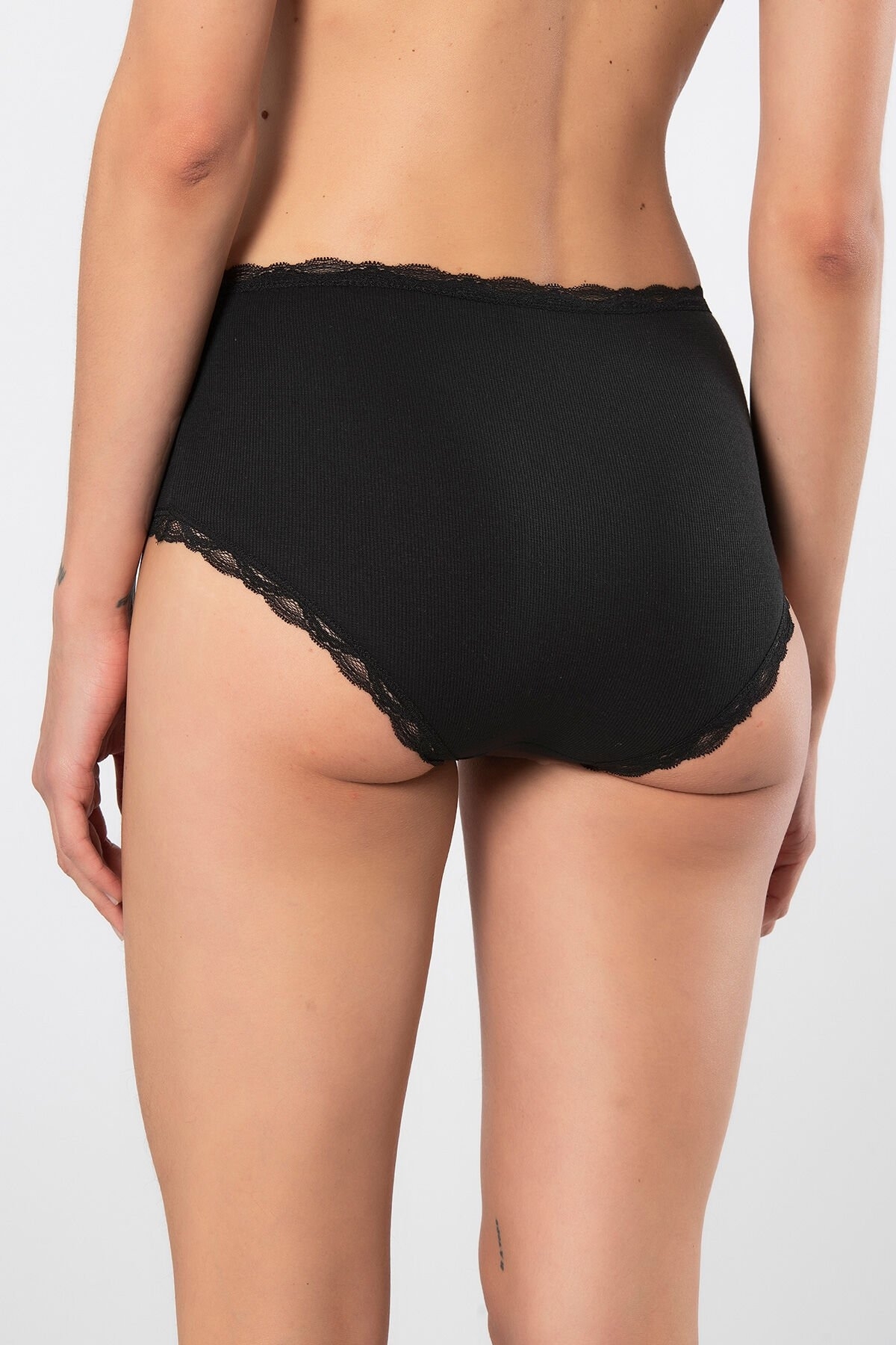 Ribana Dantelli Yüksek Bel Kadın Külot Somon Türen 929 - Siyah