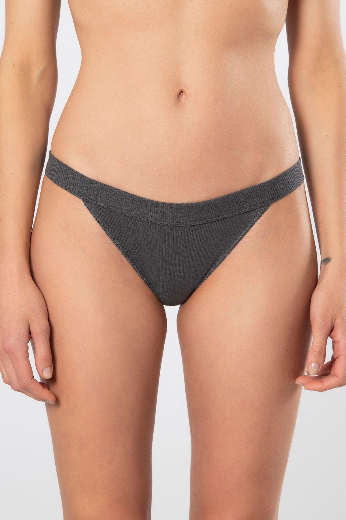 Yüksek Bel Pamuklu Likralı Kadın Külot 2li Türen 931 - Antrasit