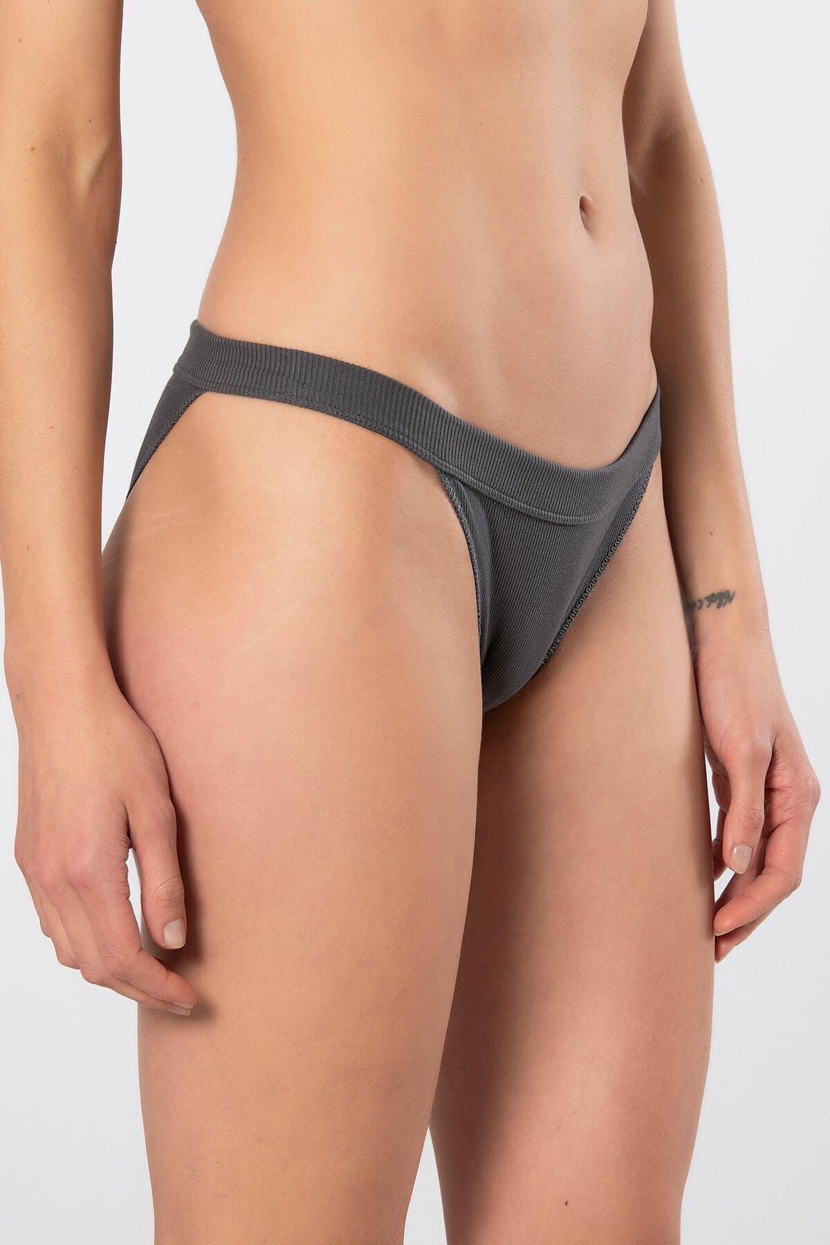 Yüksek Bel Pamuklu Likralı Kadın Külot 2li Türen 931 - Antrasit