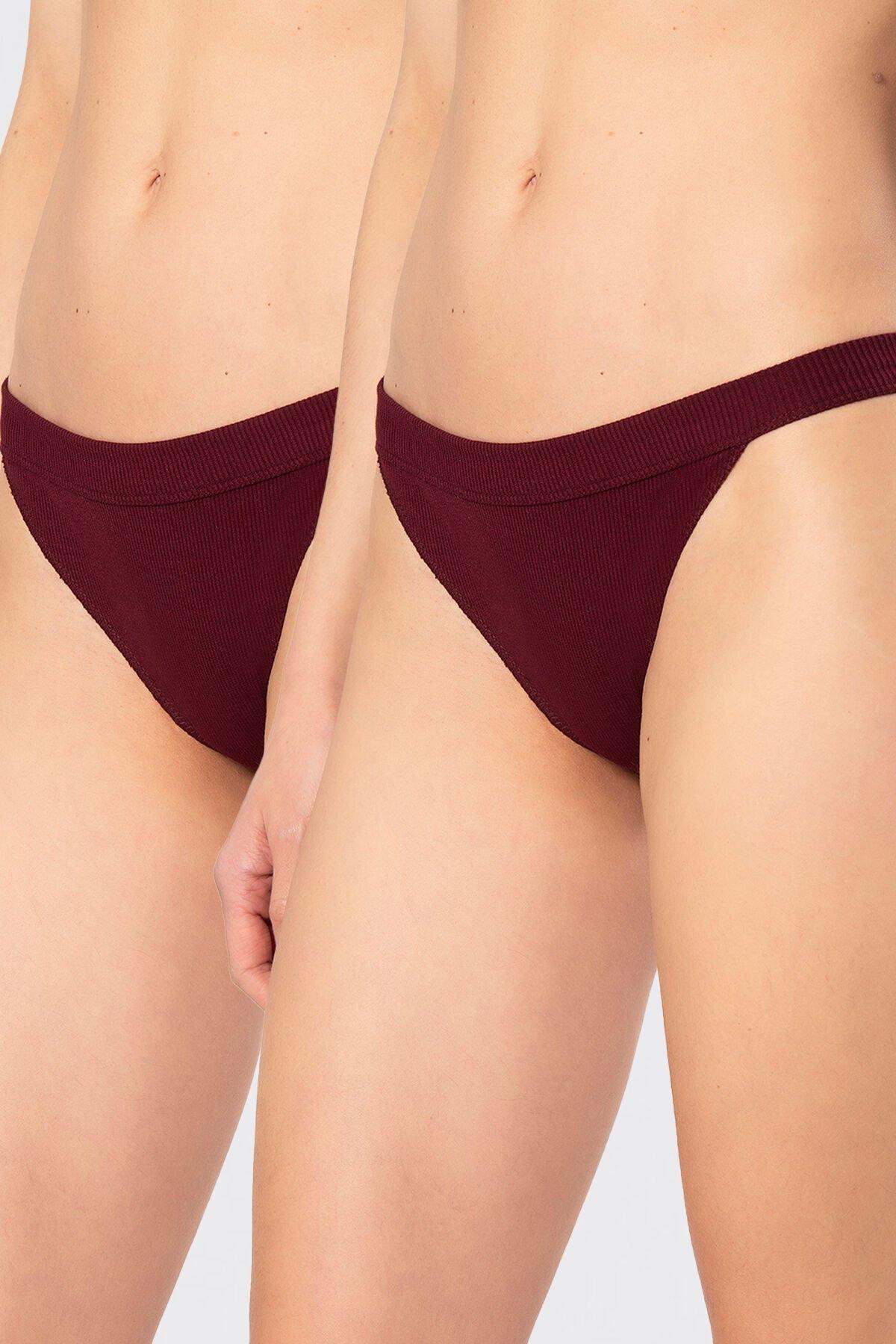 Bordo Likralı Yüksek Bel Kadın Külot 2li Paket Türen 931 - Bordo