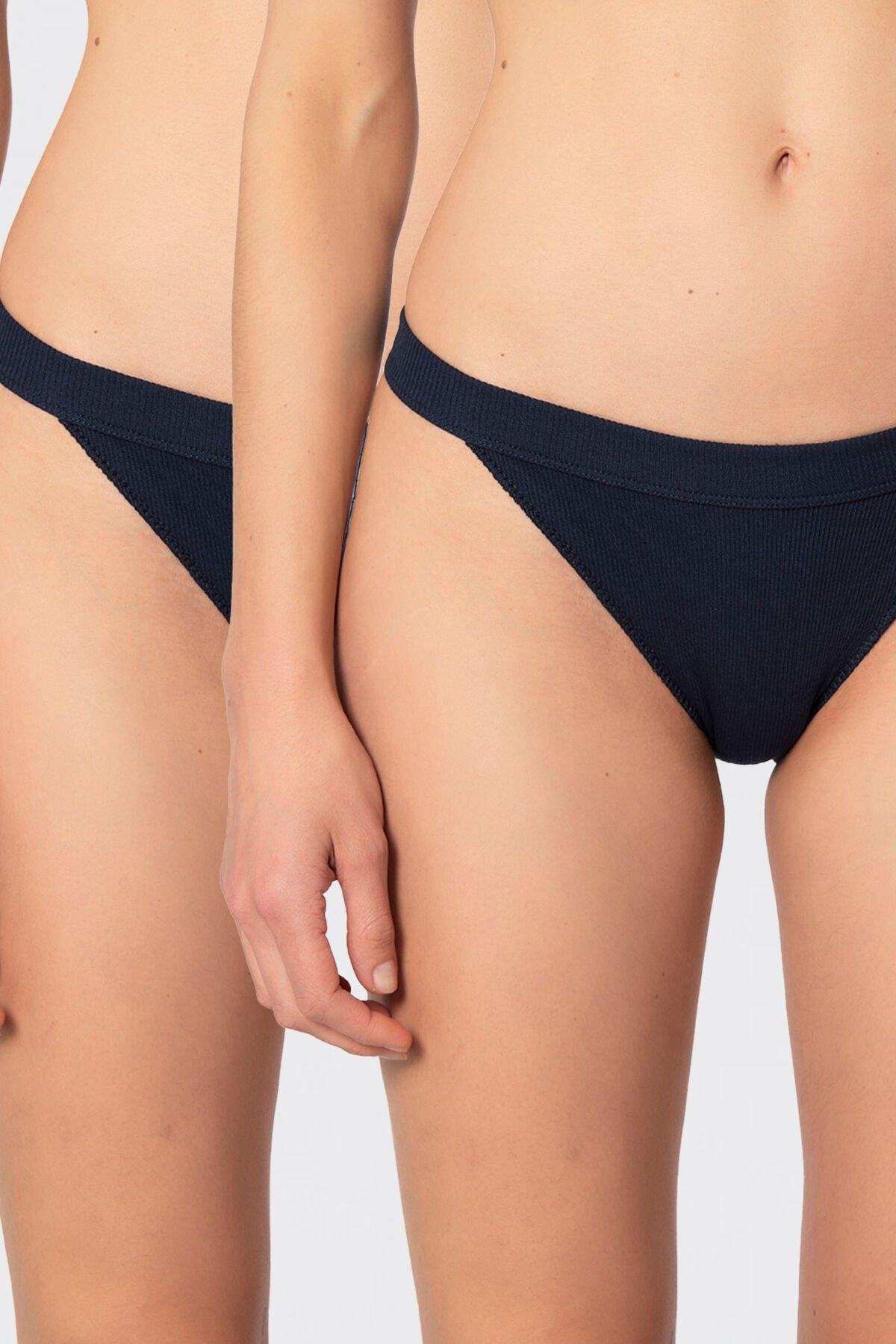 Yüksek Bel Esnek Ribana Külot 2li Türen 931 - Lacivert