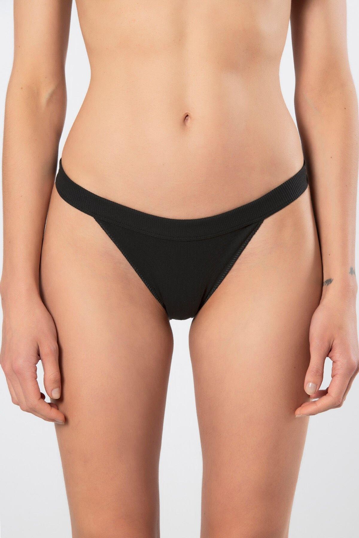 Yüksek Bel Pamuklu Tanga Külot Türen 931 - Siyah