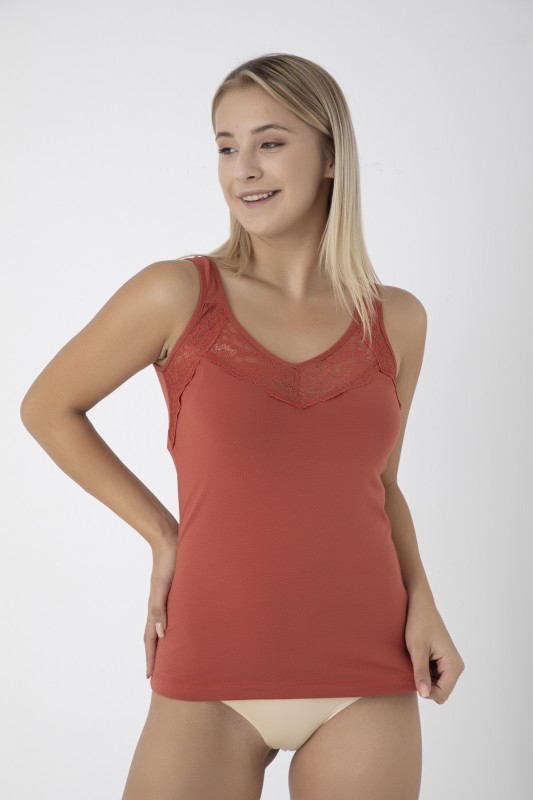 Dantelli Kalın Askılı Atlet Kadın Öztaş 20004 - Kiremit