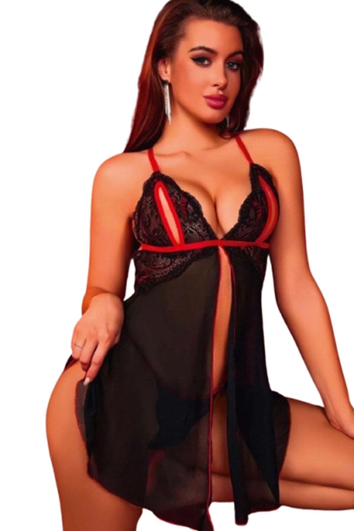 Şeffaf Dantel Tek Parça Body Ruselin 2093 - Siyah