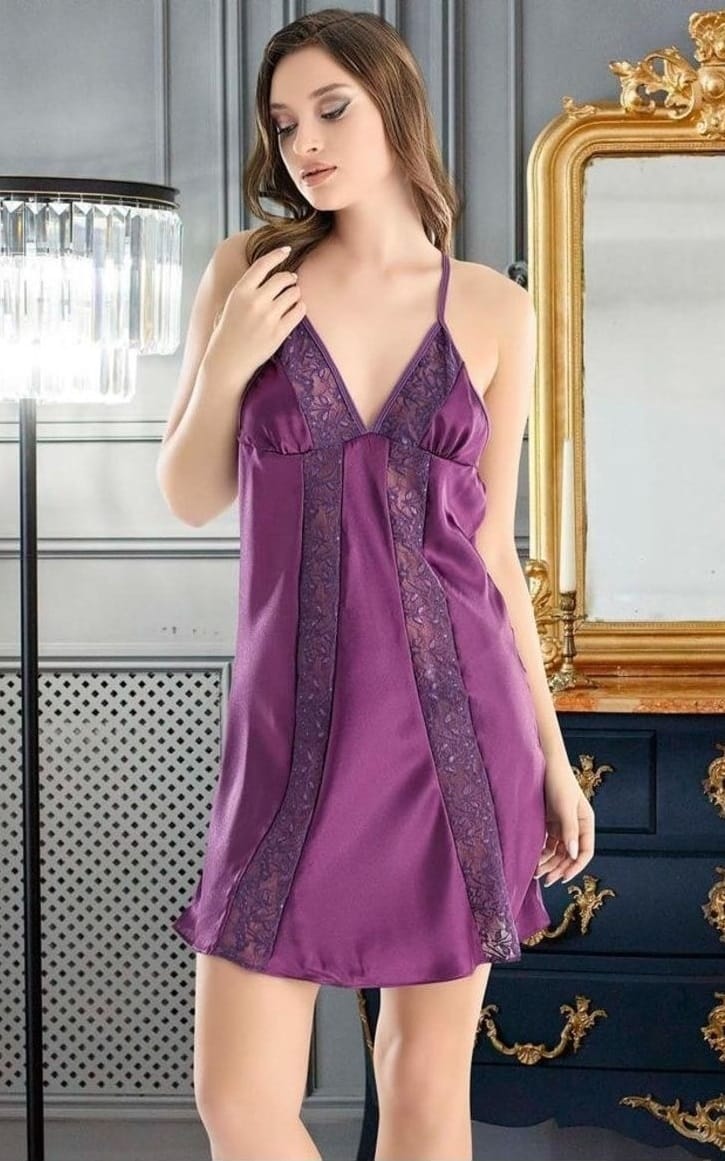 Dantel Detaylı Tek Parça Body Nathalie 2041 - Mor