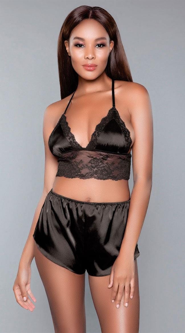Saten Dantelli Bralet Sütyen Şort Takımı Loomerie 571 - Siyah