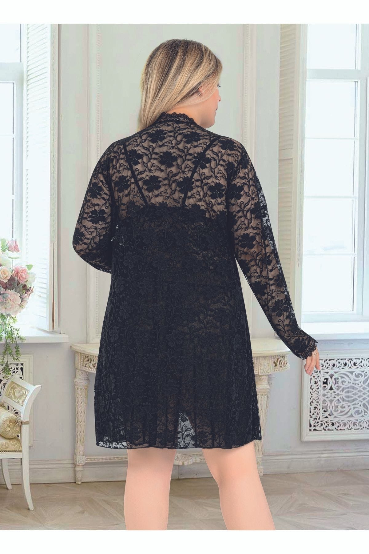 Kadın Siyah Tül Detaylı Tek Parça Body Nathalie 4006 - Siyah