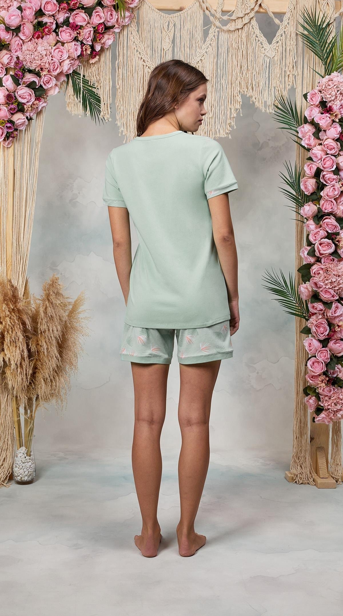 Yazı Baskılı Modal Pamuklu Şort T-Shirt Pijama Takımı Doreanse 25Y4061 - Turkuaz