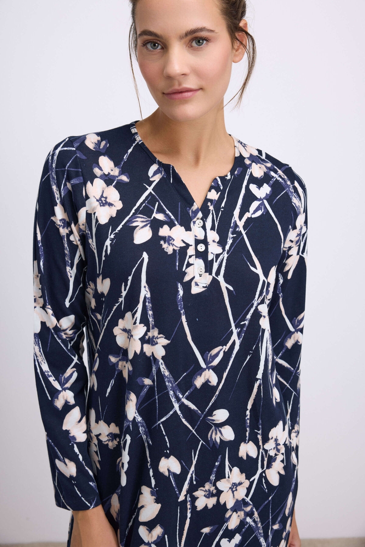 Kadın Uzun Kollu, Nefes Alabilen Yumuşak Kumaş, Konforlu ve Şık Günlük Ev Giyimi Anıl 11534 - Lacivert